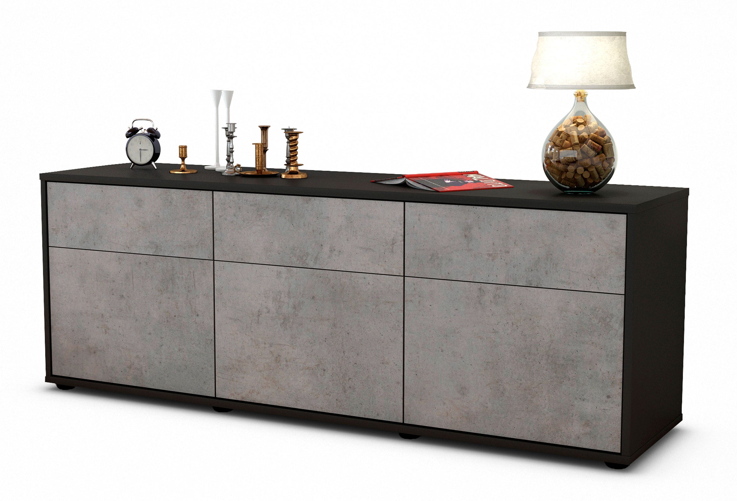 Lowboard - Angela - Design Industrie Stil - Freistehend mit Push to Open 136 cm Anthrazit