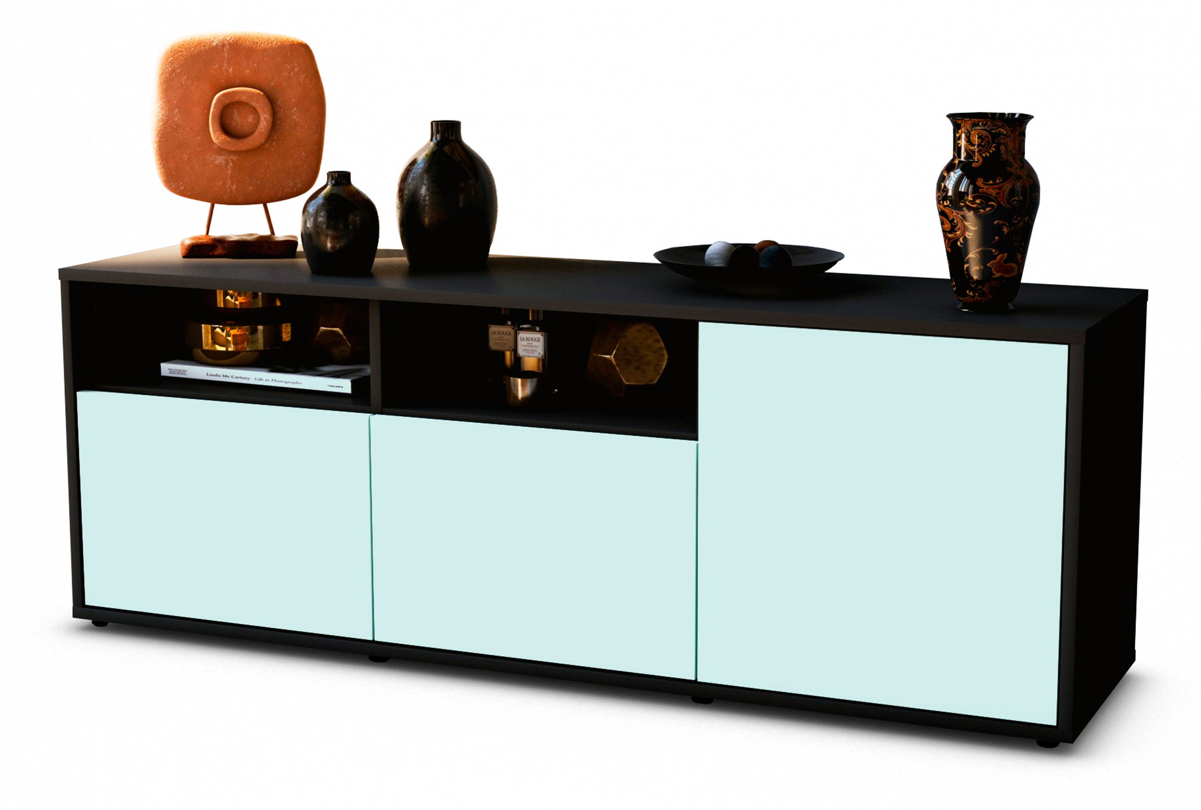 Lowboard - Anina - Design Farbakzent - Freistehend mit Push to Open 136 cm Anthrazit