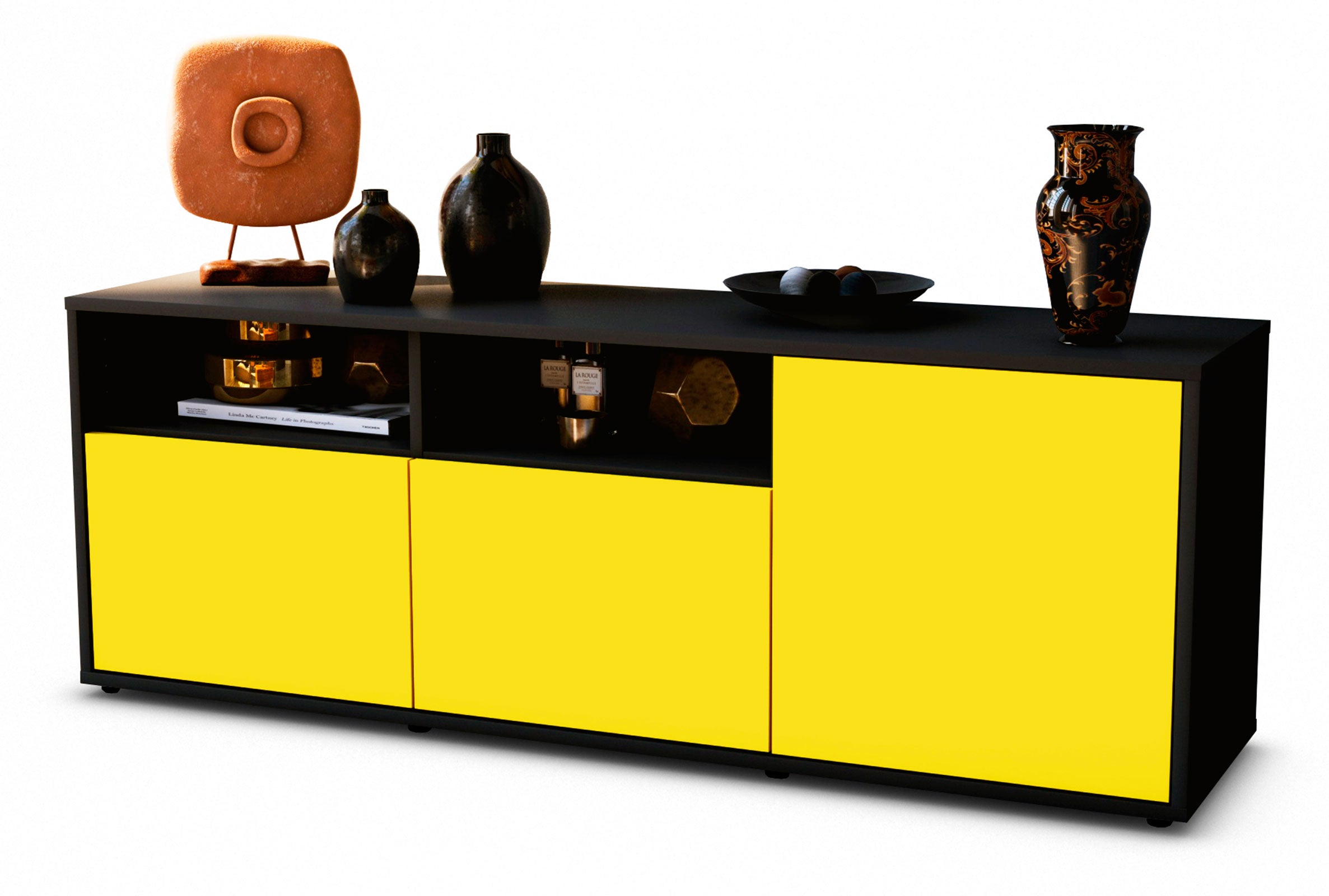 Lowboard - Anina - Design Farbakzent - Freistehend mit Push to Open 136 cm Anthrazit