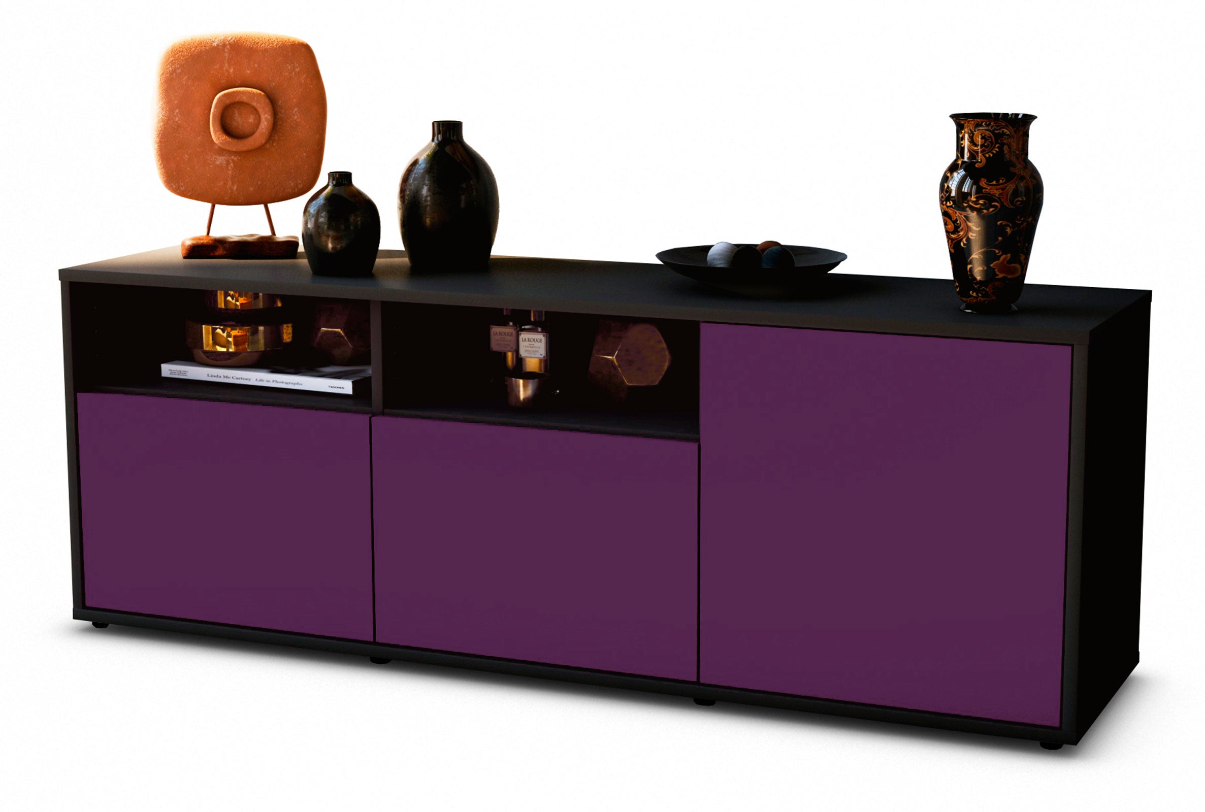 Lowboard - Anina - Design Farbakzent - Freistehend mit Push to Open 136 cm Anthrazit