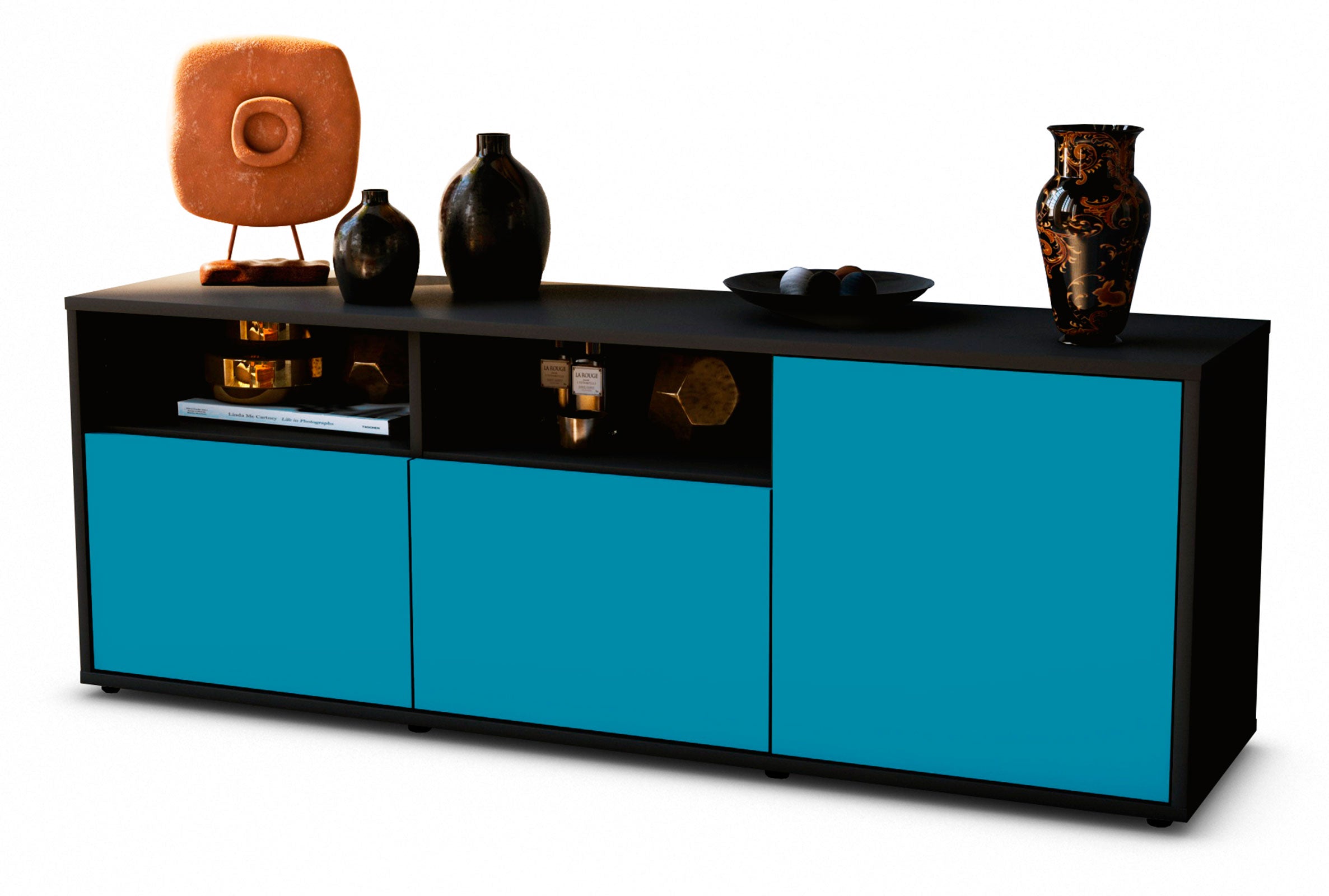 Lowboard - Anina - Design Farbakzent - Freistehend mit Push to Open 136 cm Anthrazit
