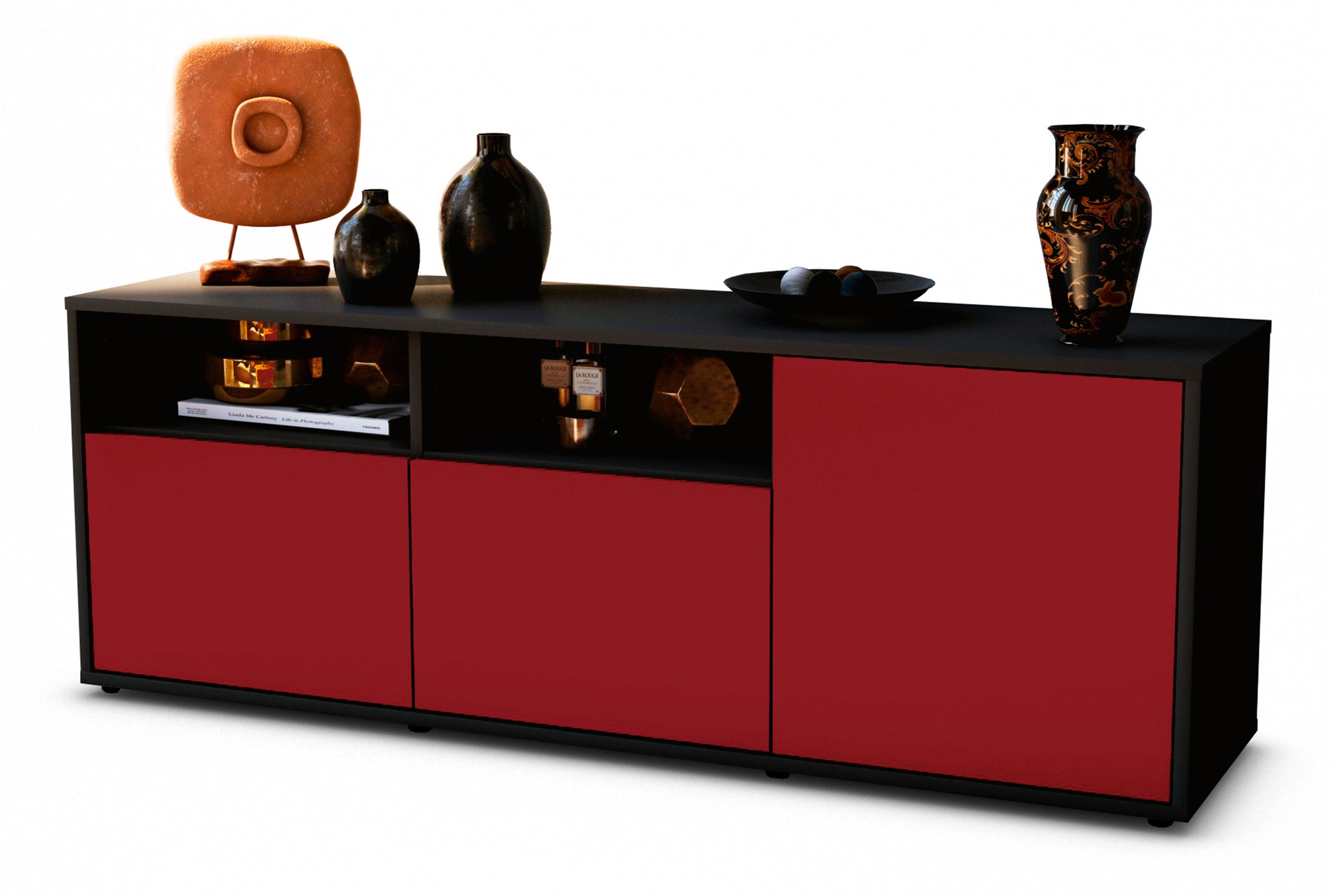 Lowboard - Anina - Design Farbakzent - Freistehend mit Push to Open 136 cm Anthrazit