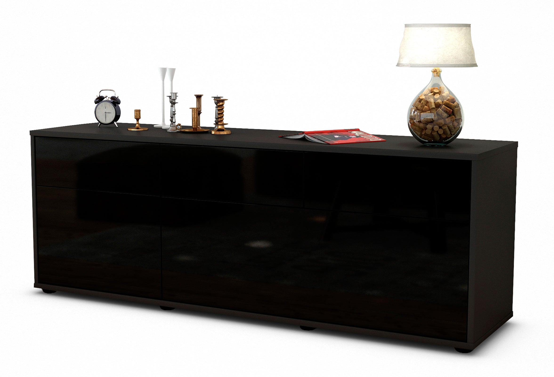Lowboard - Anjelika - Design Hochglanz - Freistehend mit Push to Open 136 cm Anthrazit