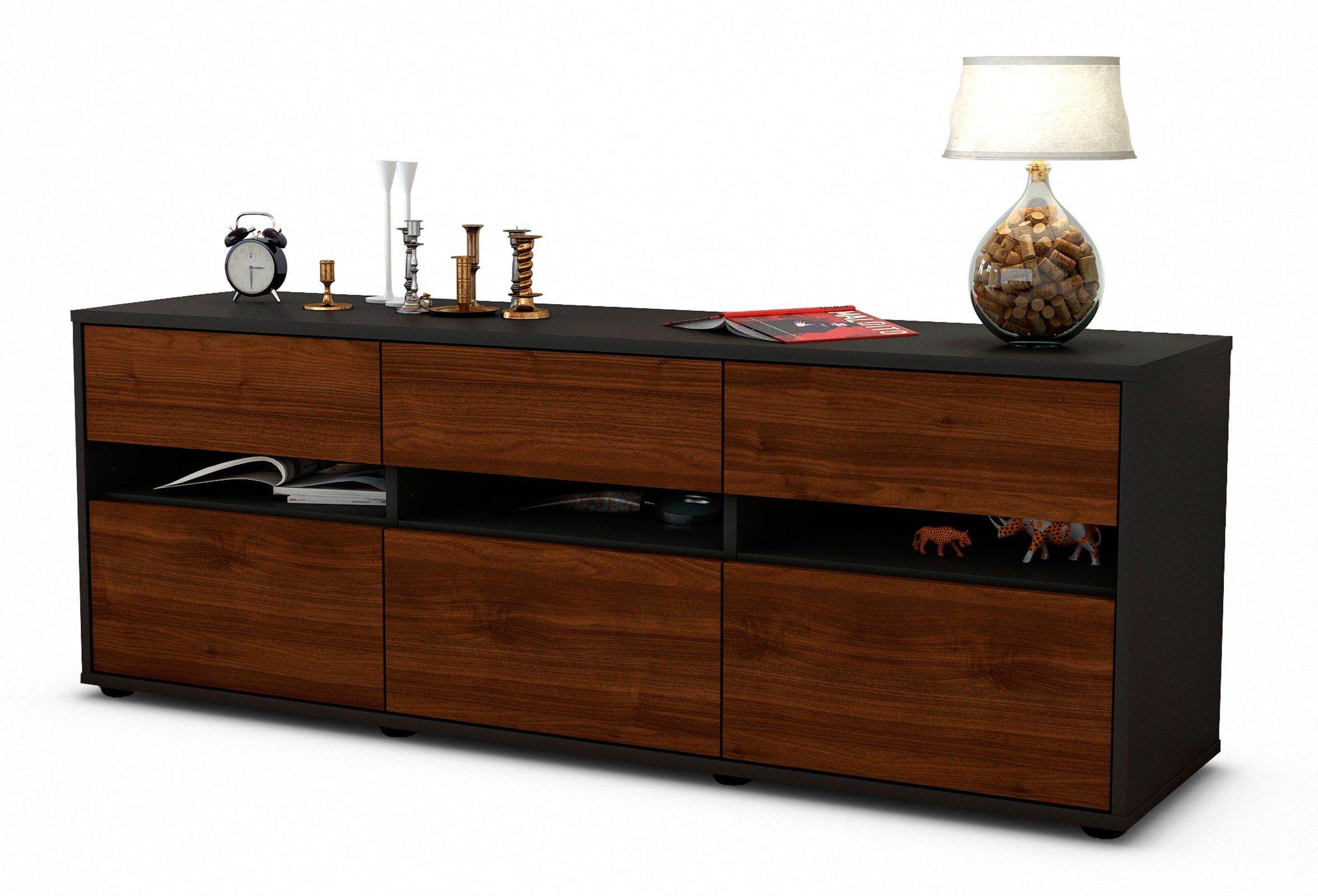 Lowboard - Annalena - Design Holzdekor - Freistehend mit Push to Open 136 cm Anthrazit