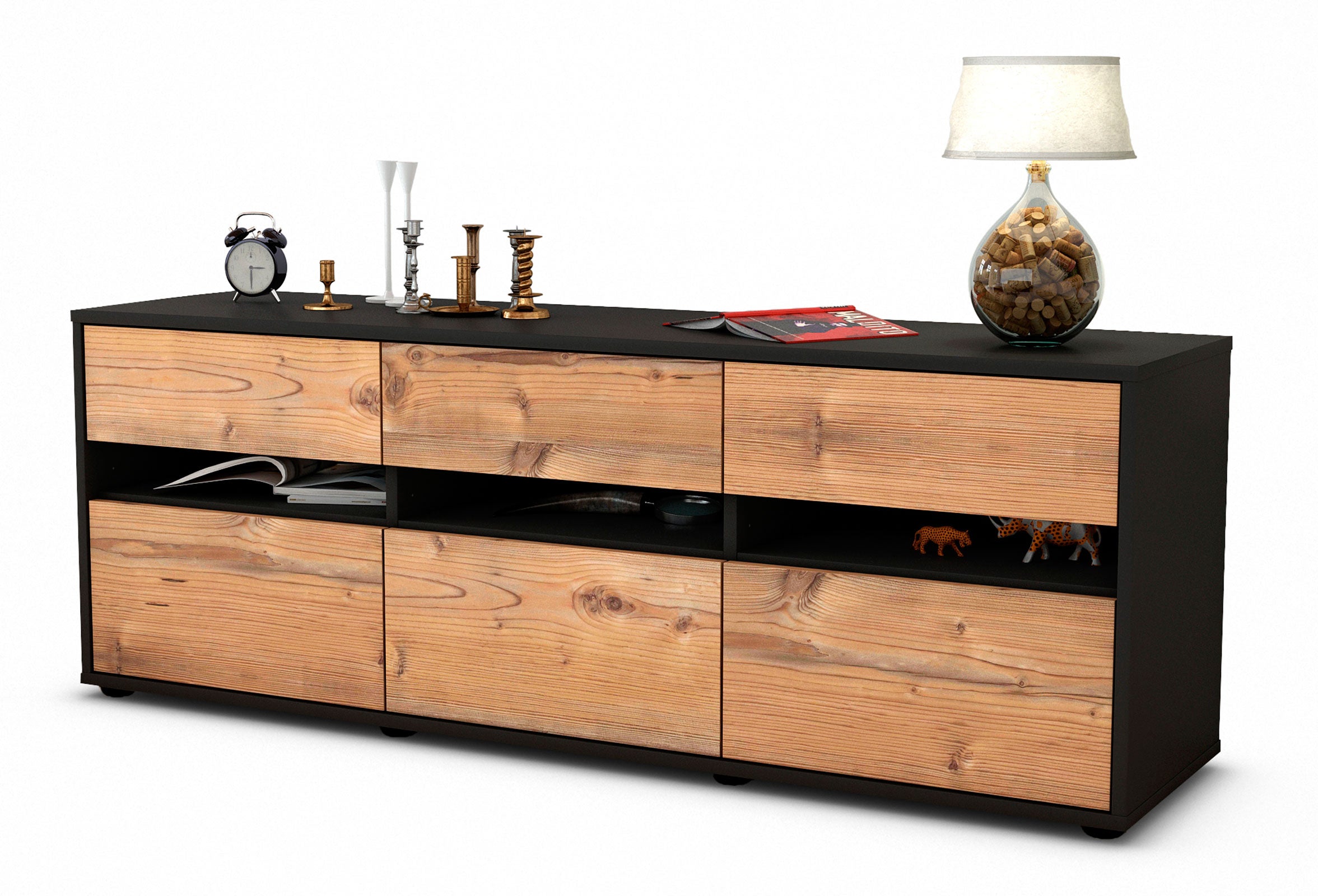 Lowboard - Annalena - Design Holzdekor - Freistehend mit Push to Open 136 cm Anthrazit