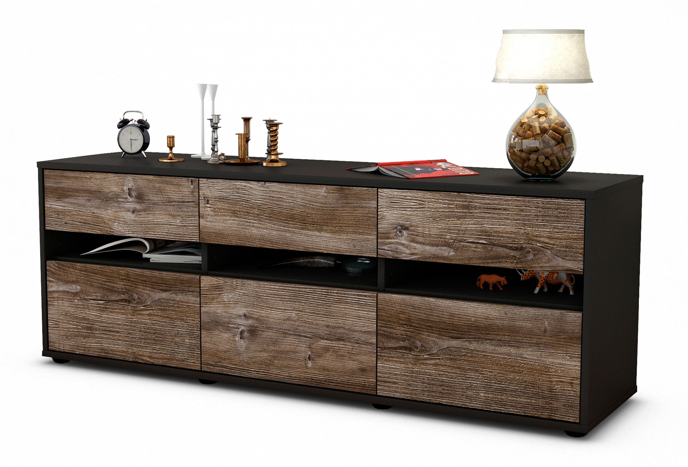 Lowboard - Annalena - Design Holzdekor - Freistehend mit Push to Open 136 cm Anthrazit