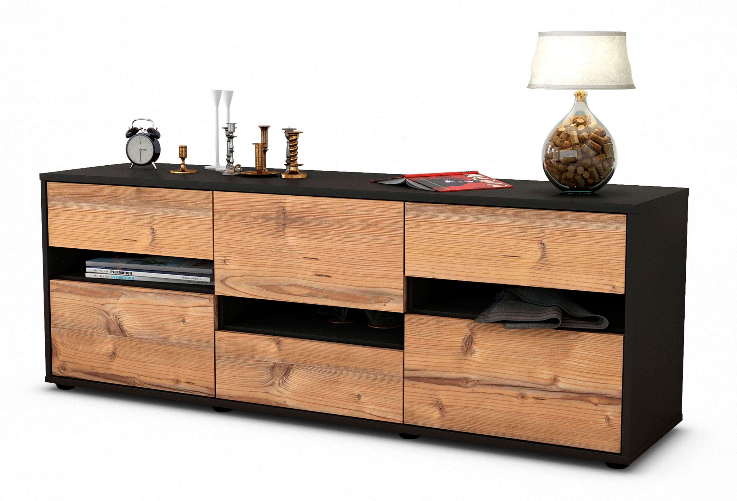 Lowboard - Annalisa - Design Holzdekor - Freistehend mit Push to Open 136 cm Anthrazit