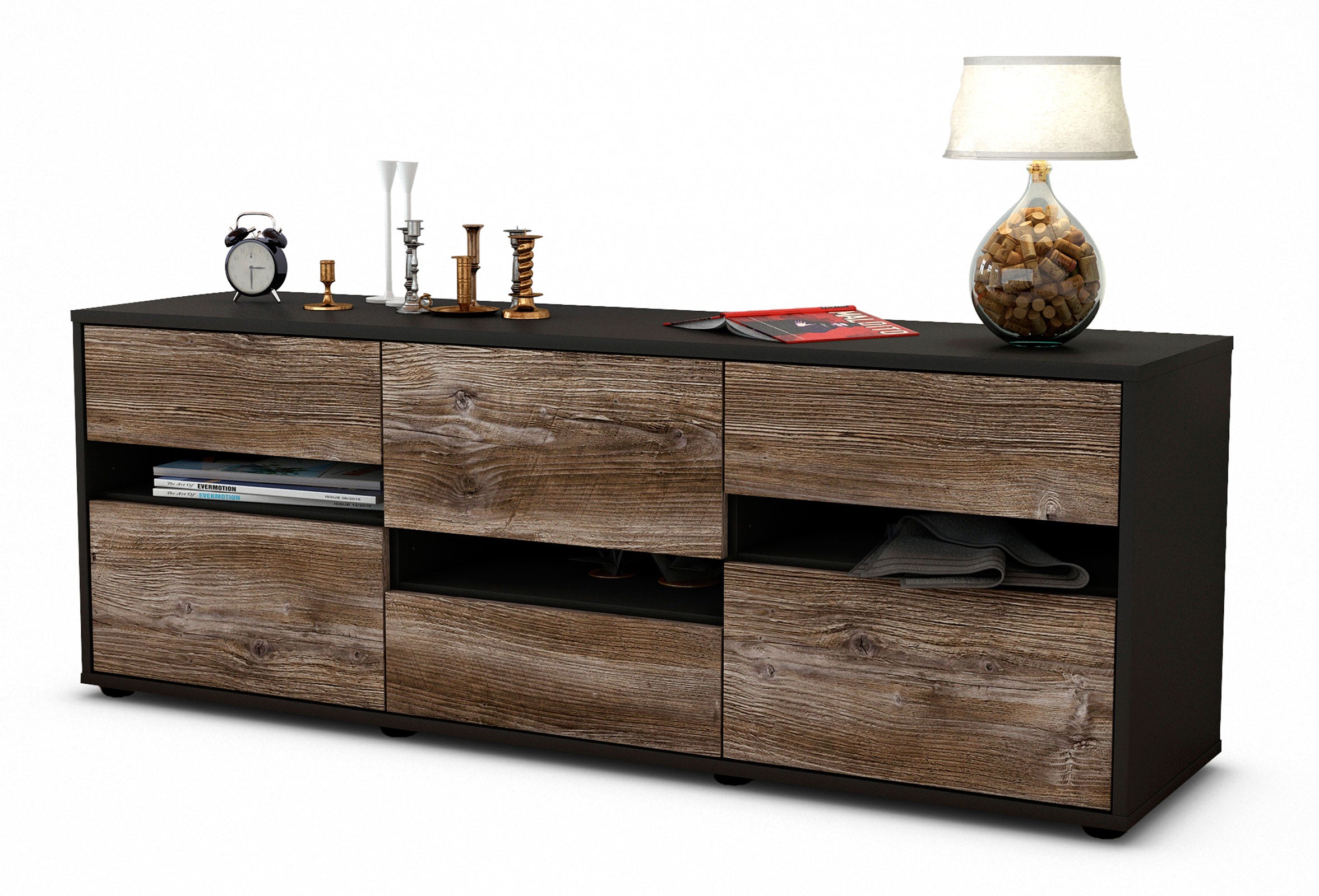 Lowboard - Annalisa - Design Holzdekor - Freistehend mit Push to Open 136 cm Anthrazit