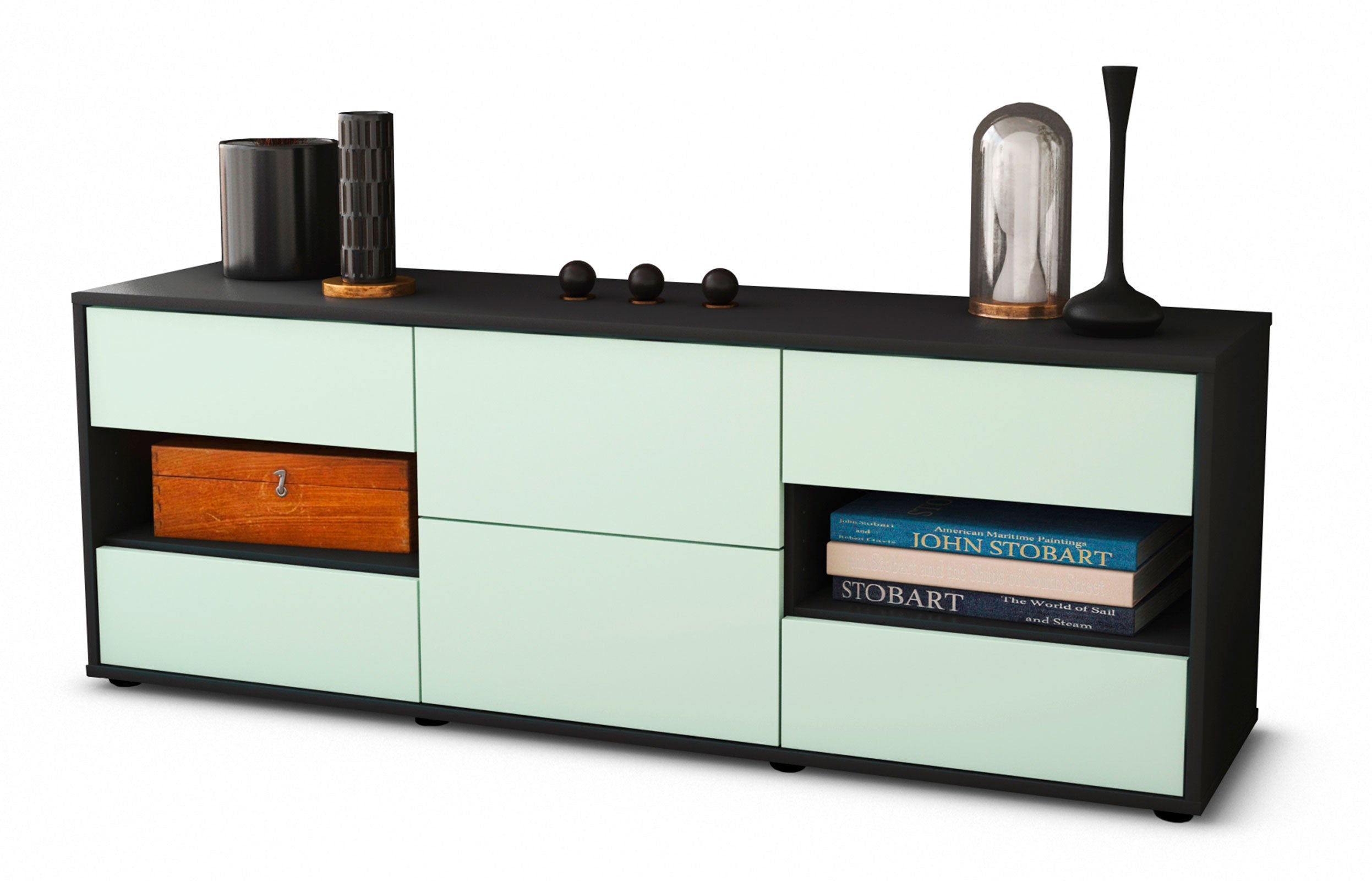 Lowboard - Anni - Design Farbakzent - Freistehend mit Push to Open 136 cm Anthrazit