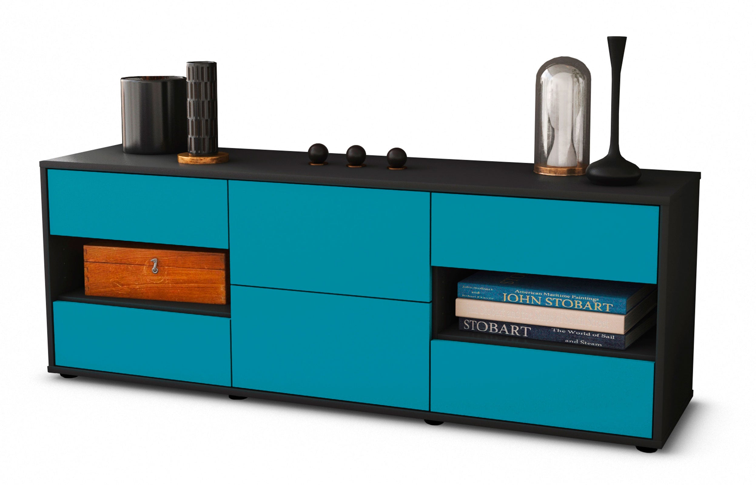Lowboard - Anni - Design Farbakzent - Freistehend mit Push to Open 136 cm Anthrazit