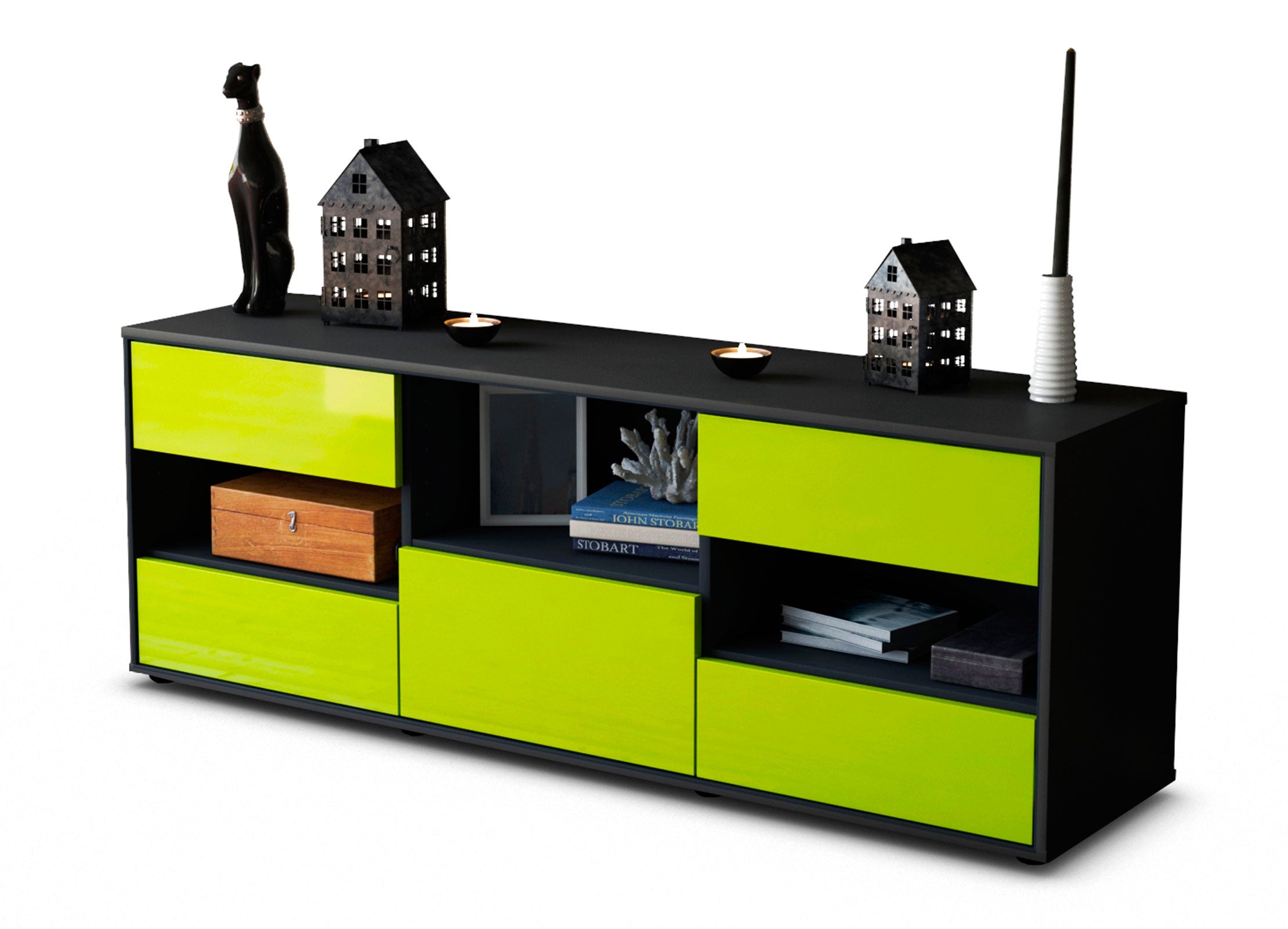 Lowboard - Annunziata - Design Hochglanz - Freistehend mit Push to Open 136 cm Anthrazit