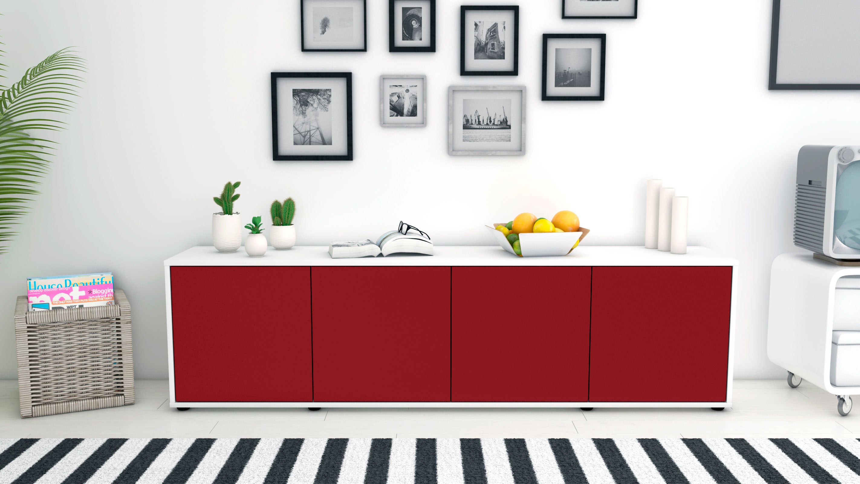 Lowboard - Antonia - Design Farbakzent - Freistehend mit Push to Open 180 cm Weiss