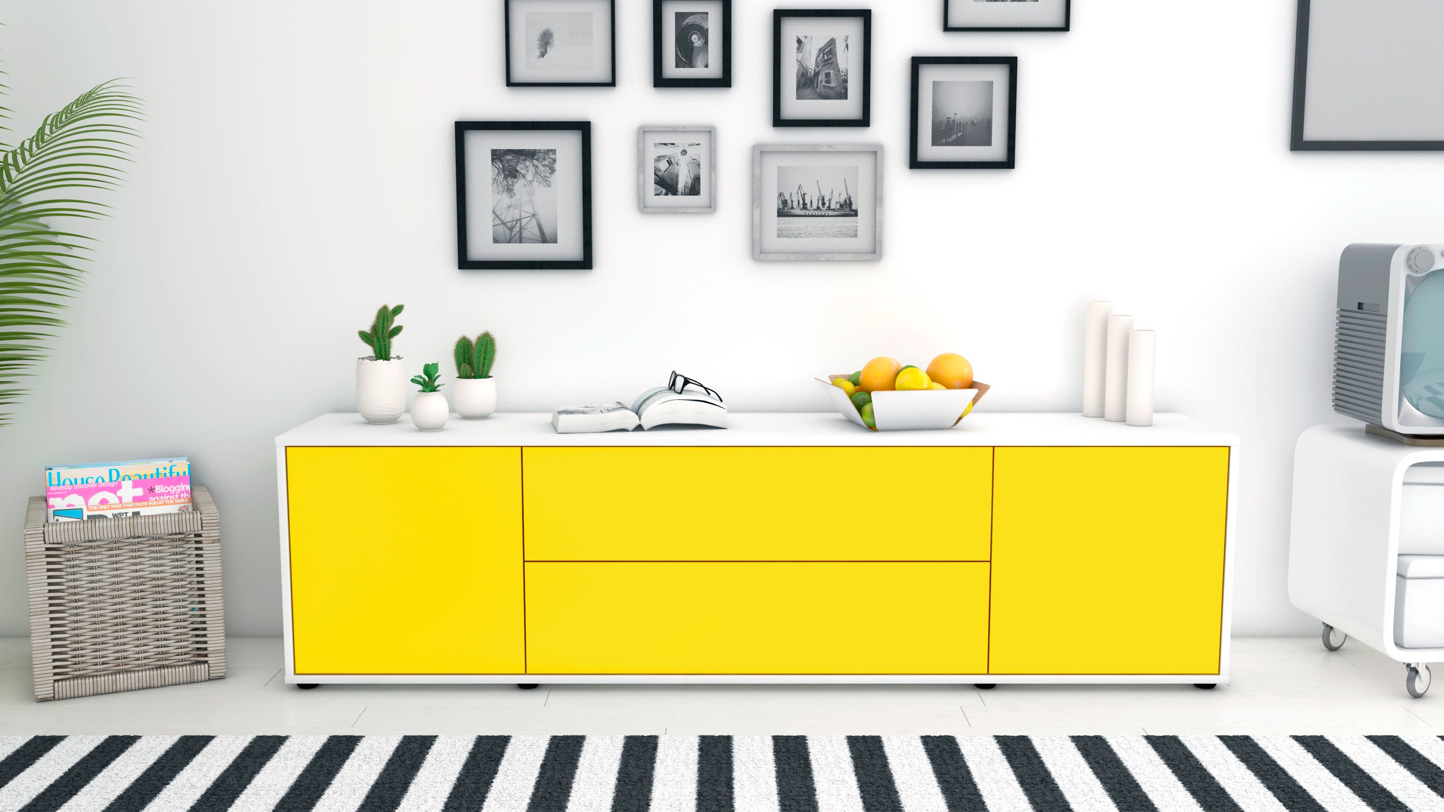 Lowboard - Aquilina - Design Farbakzent - Freistehend mit Push to Open 180 cm Weiss