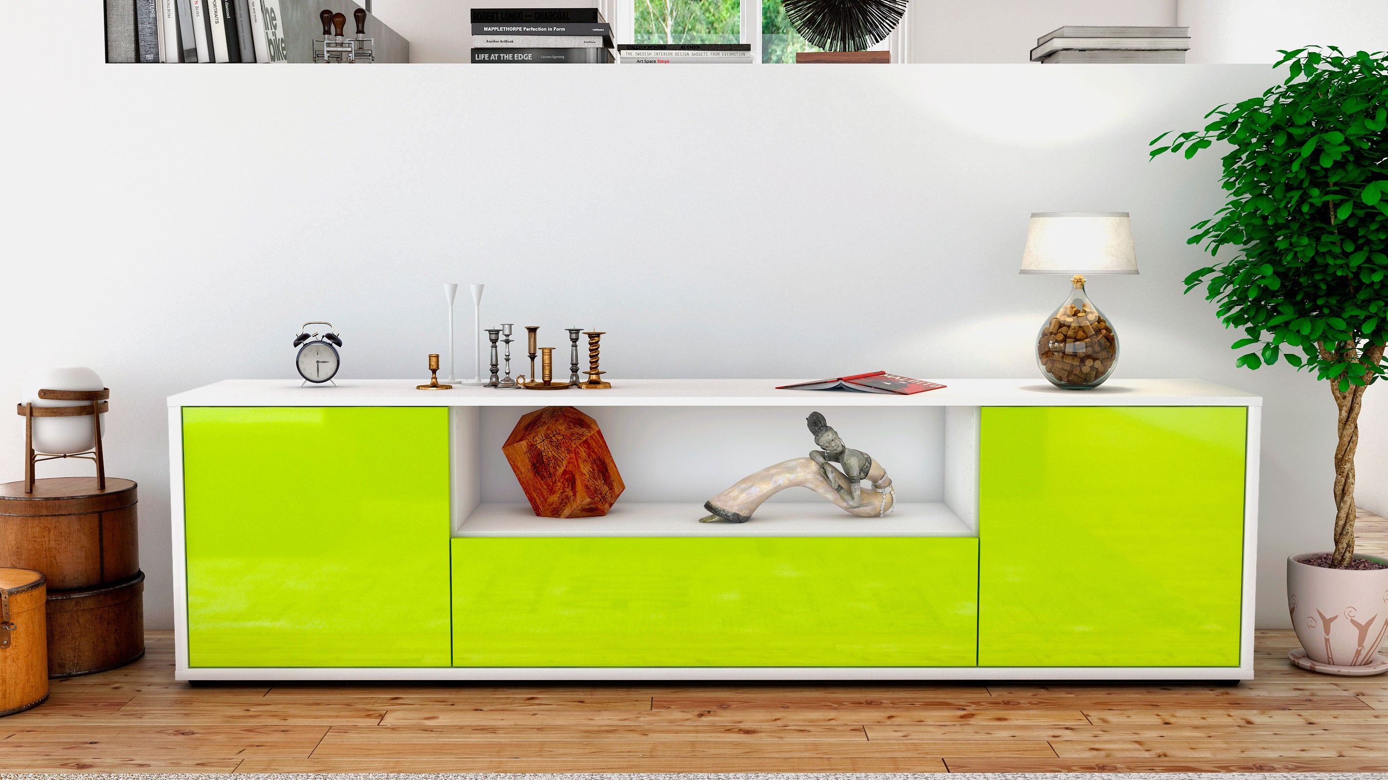 Lowboard - Arbnora - Design Hochglanz - Freistehend mit Push to Open 180 cm Weiss