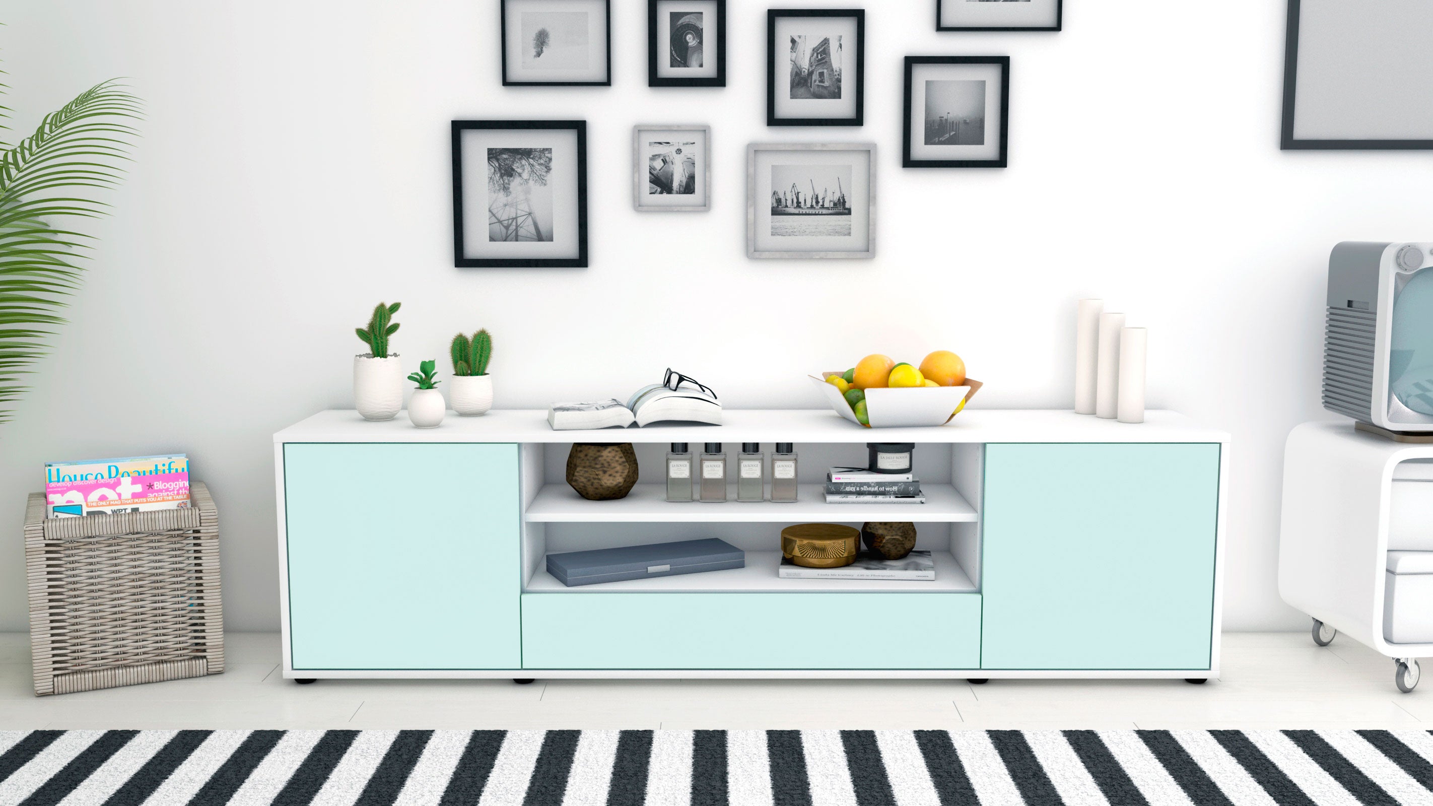 Lowboard - Armida - Design Farbakzent - Freistehend mit Push to Open 180 cm Weiss