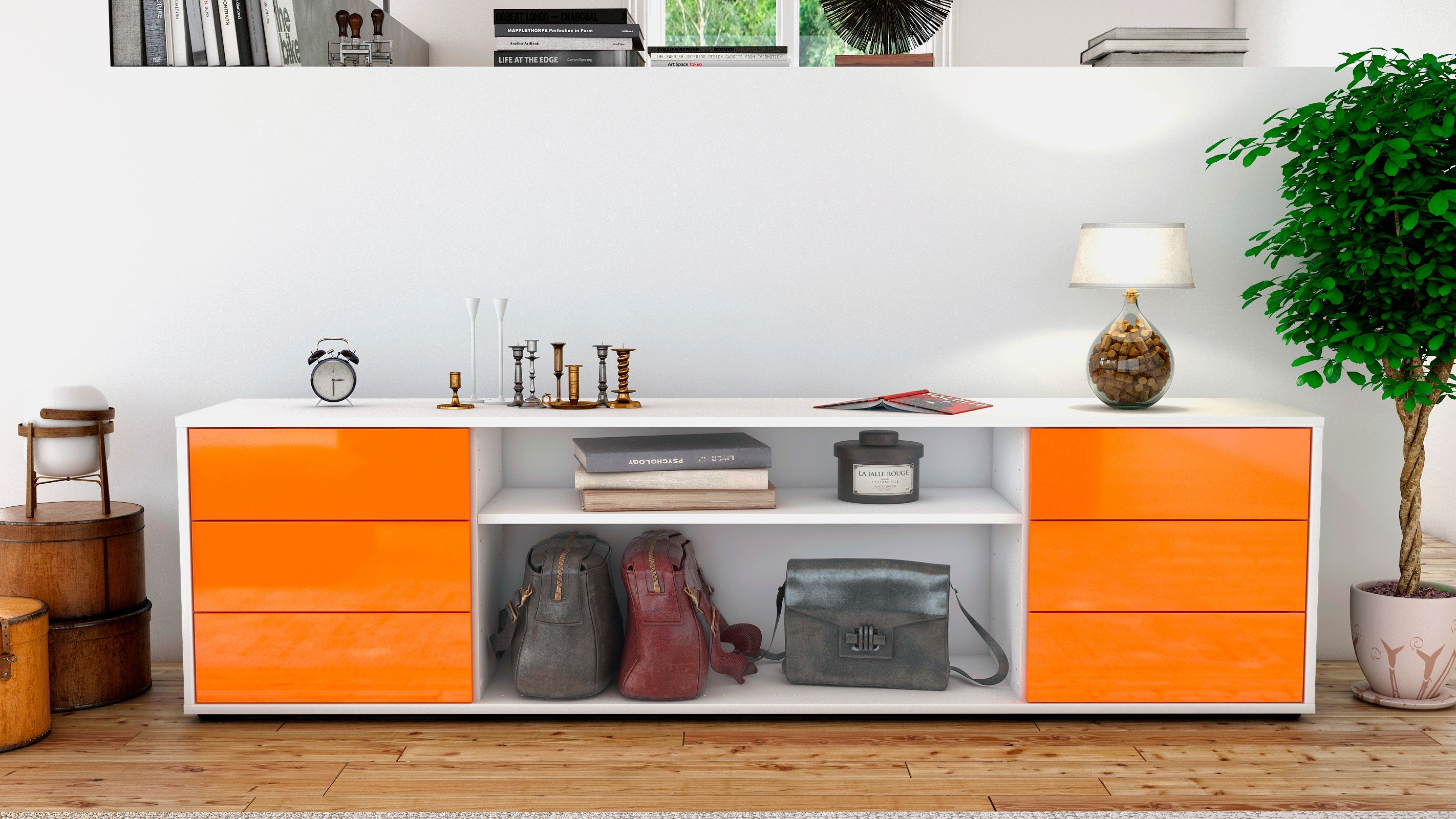 Lowboard - Belinda - Design Hochglanz - Freistehend mit Push to Open 180 cm Weiss