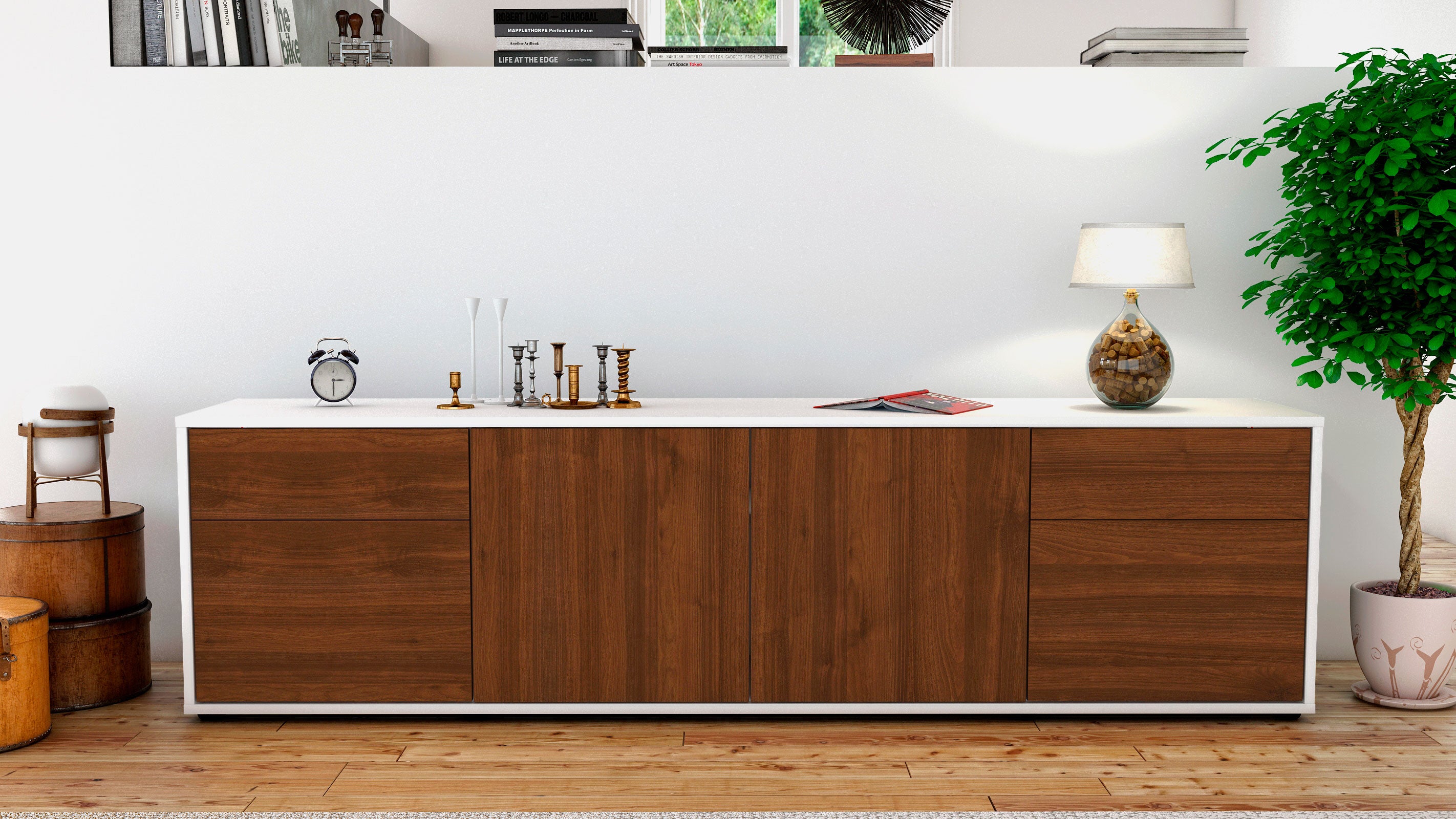 Lowboard - Benedetta - Design Holzdekor - Freistehend mit Push to Open 180 cm Weiss