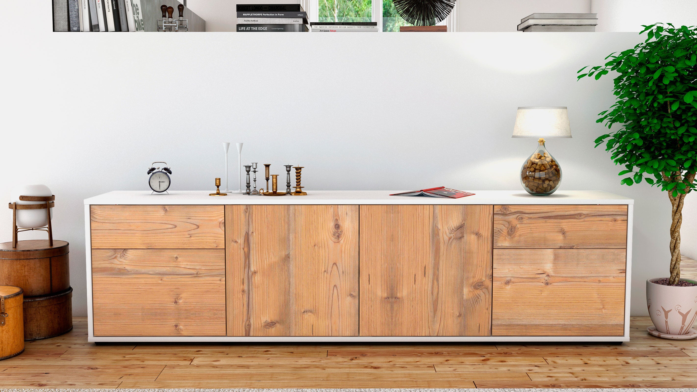 Lowboard - Benedetta - Design Holzdekor - Freistehend mit Push to Open 180 cm Weiss