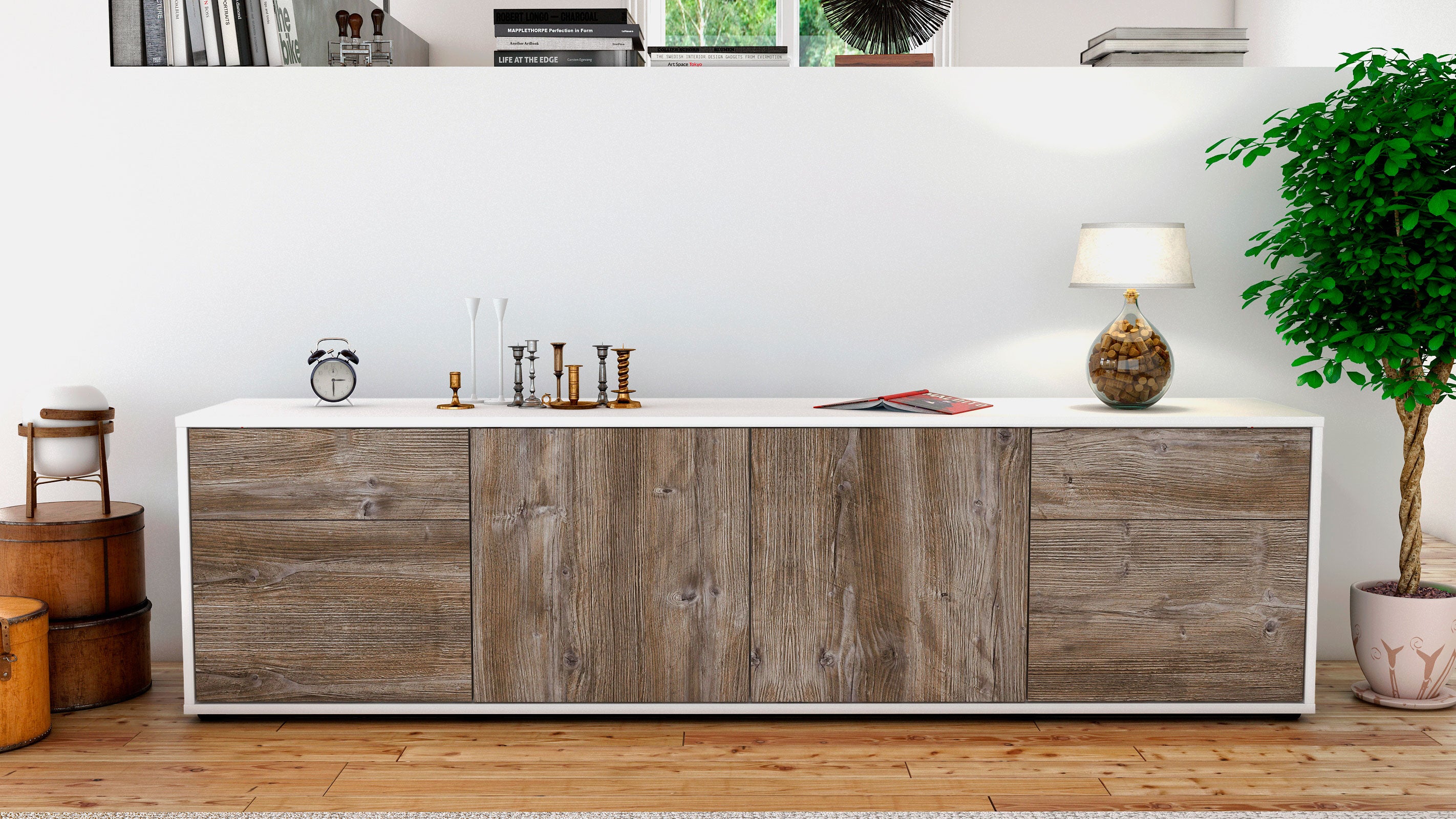 Lowboard - Benedetta - Design Holzdekor - Freistehend mit Push to Open 180 cm Weiss