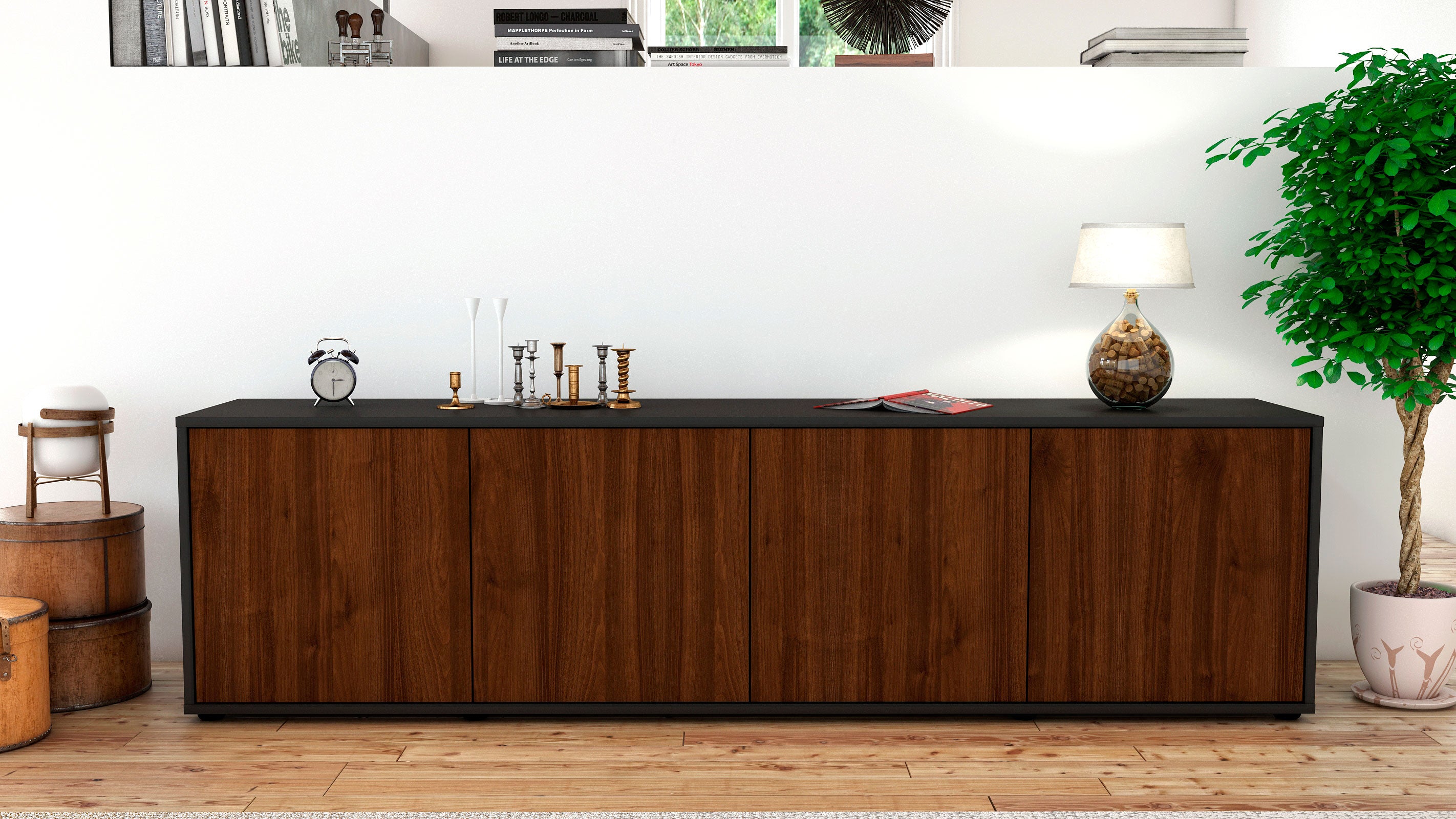 Lowboard - Antonia - Design Holzdekor - Freistehend mit Push to Open 180 cm Anthrazit