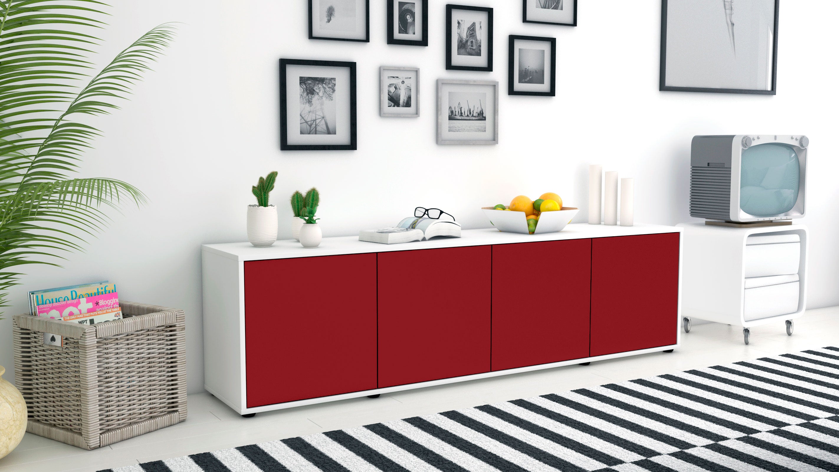 Lowboard - Antonia - Design Farbakzent - Freistehend mit Push to Open 180 cm Weiss