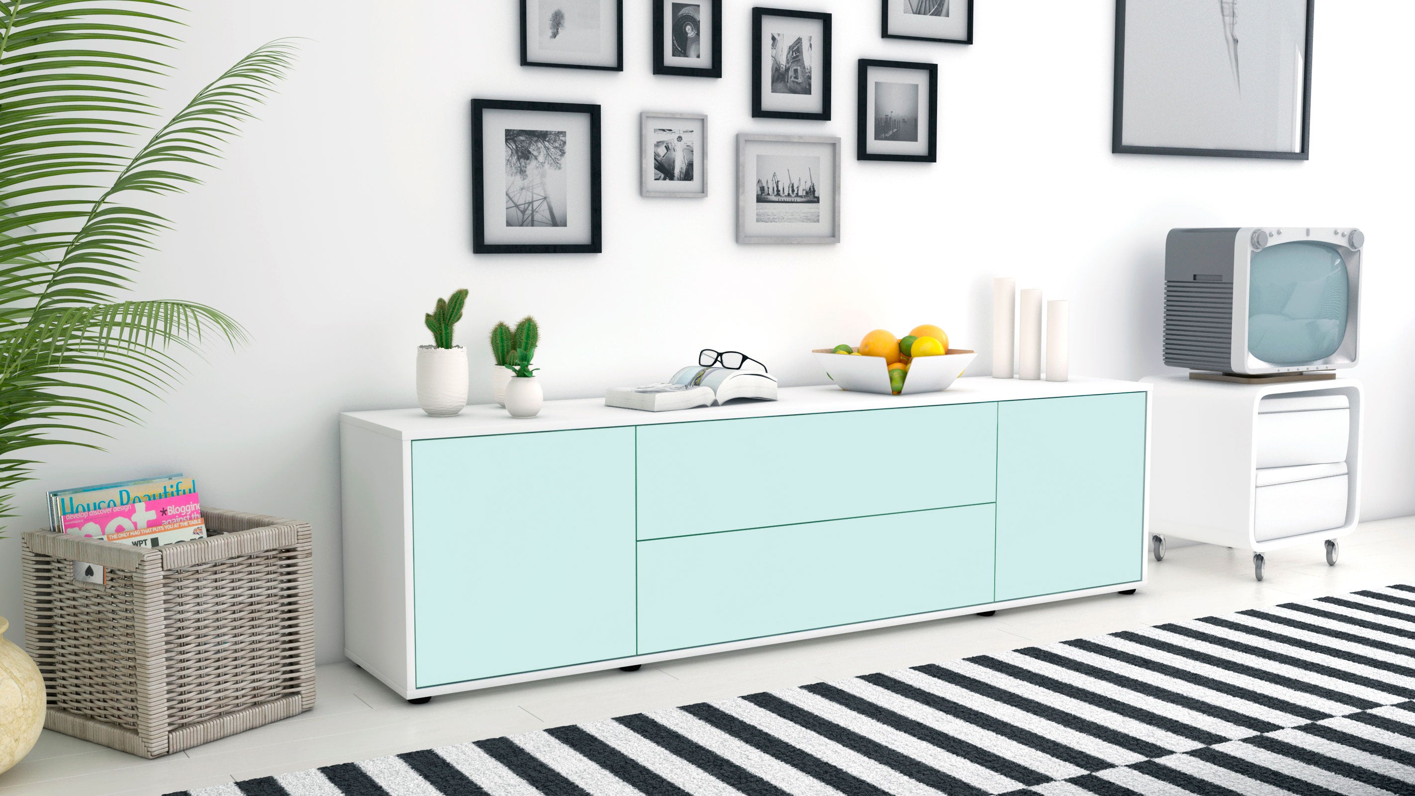 Lowboard - Aquilina - Design Farbakzent - Freistehend mit Push to Open 180 cm Weiss
