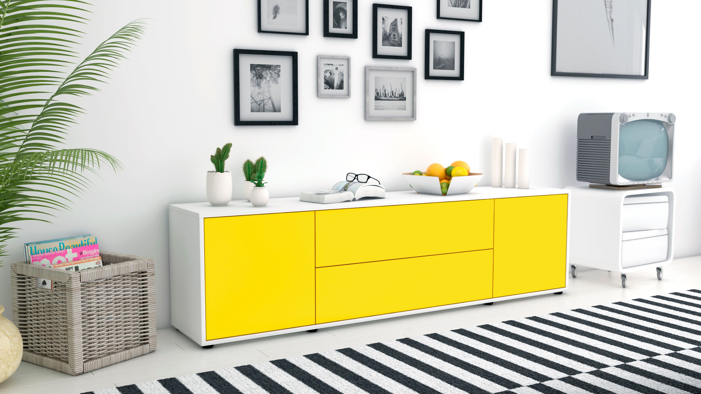 Lowboard - Aquilina - Design Farbakzent - Freistehend mit Push to Open 180 cm Weiss
