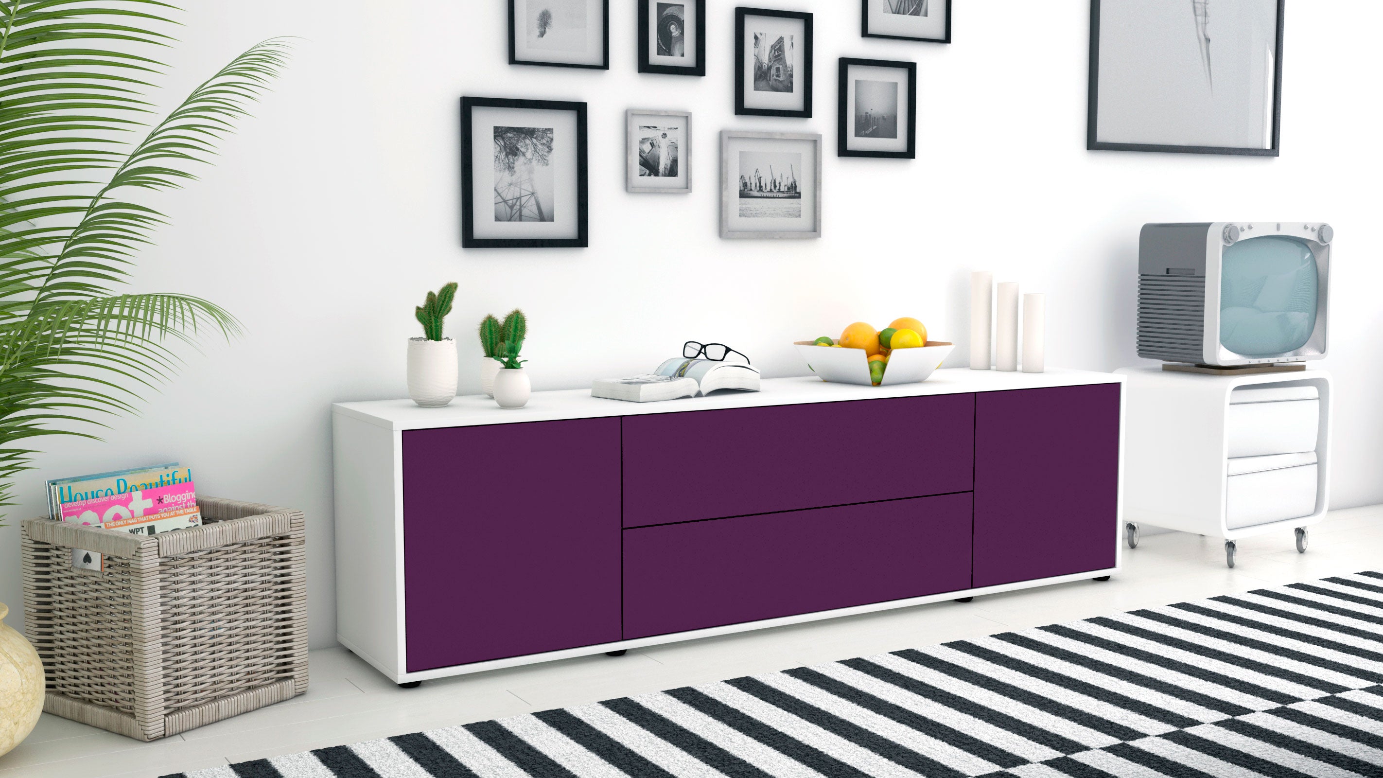 Lowboard - Aquilina - Design Farbakzent - Freistehend mit Push to Open 180 cm Weiss