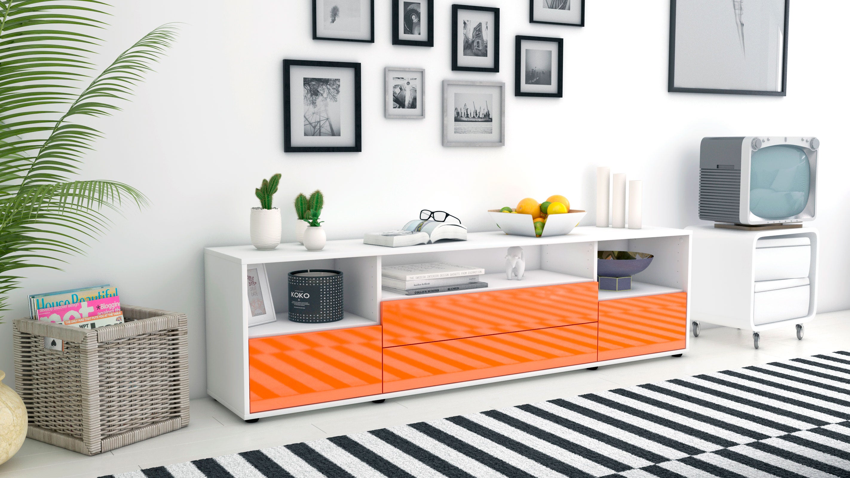 Lowboard - Azula - Design Hochglanz - Freistehend mit Push to Open 180 cm Weiss