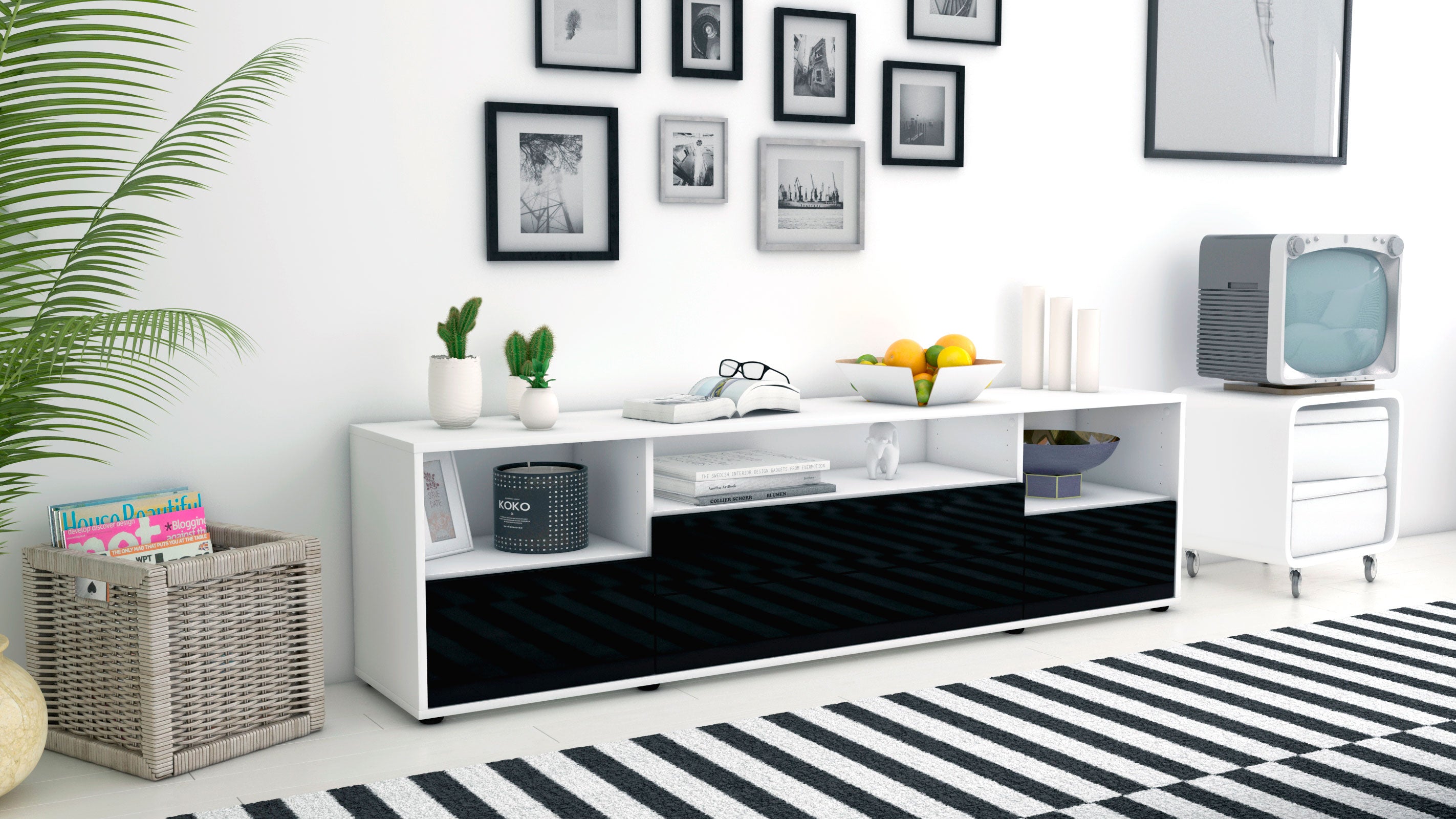 Lowboard - Azula - Design Hochglanz - Freistehend mit Push to Open 180 cm Weiss