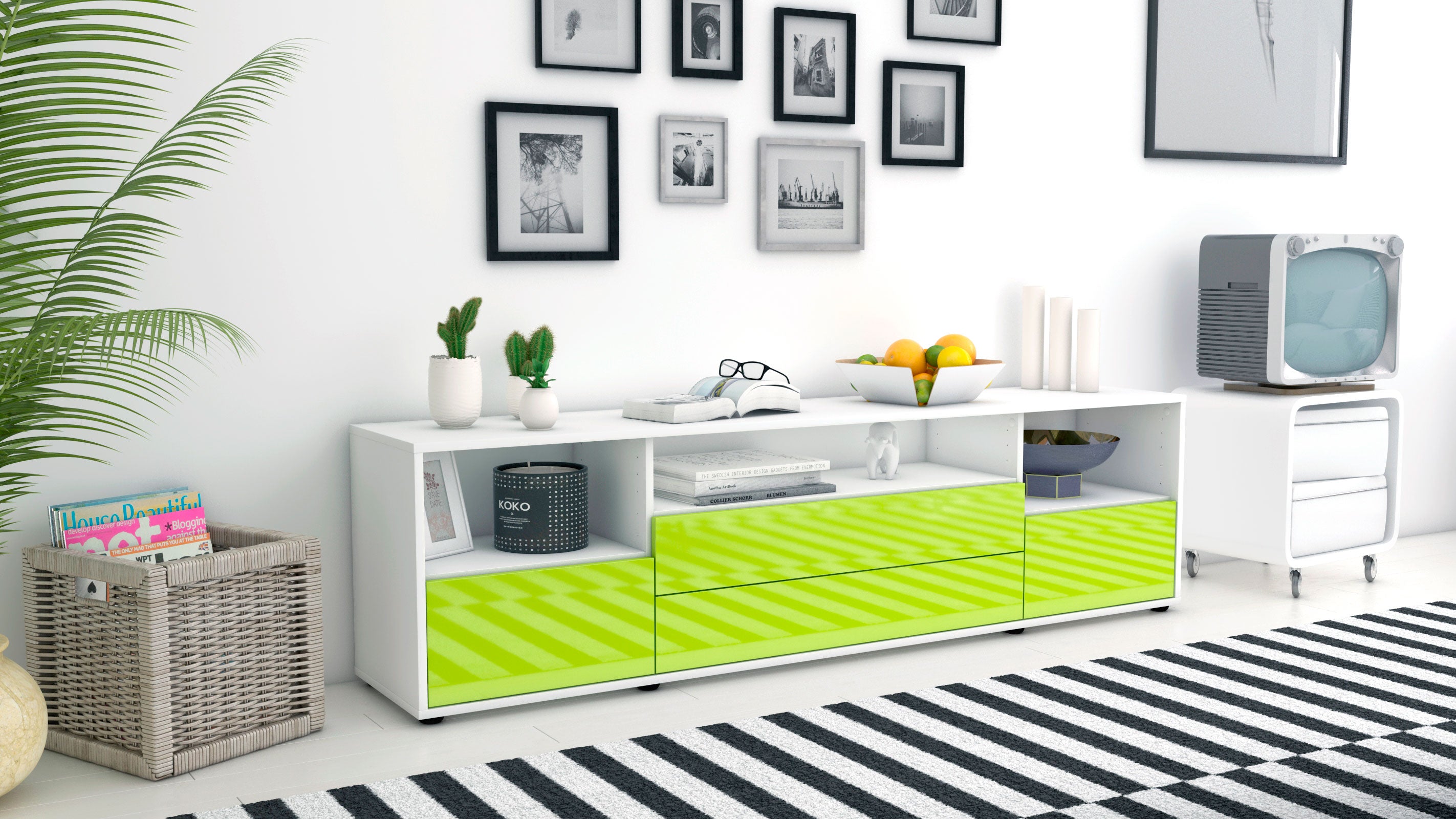 Lowboard - Azula - Design Hochglanz - Freistehend mit Push to Open 180 cm Weiss
