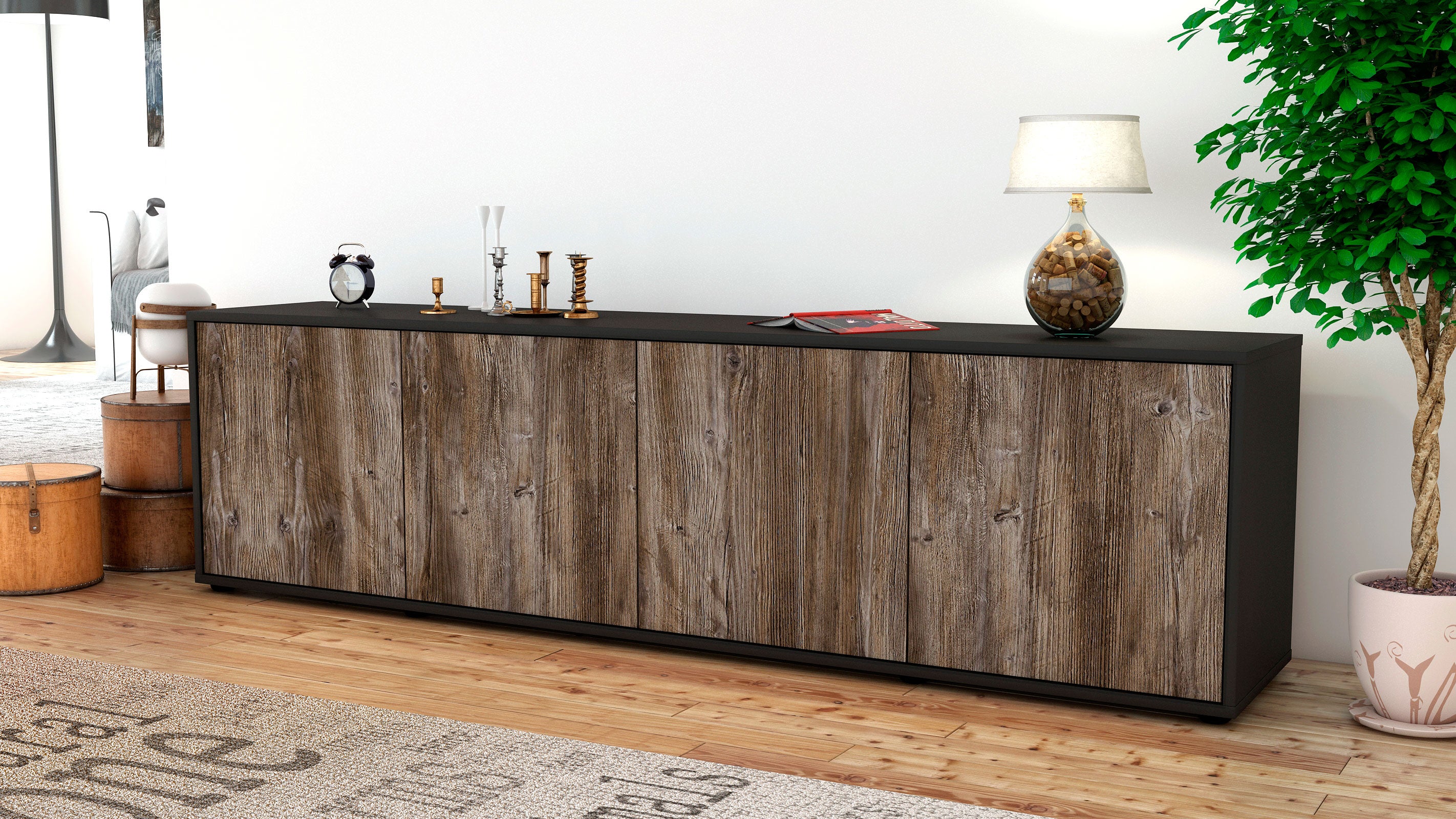 Lowboard - Antonia - Design Holzdekor - Freistehend mit Push to Open 180 cm Anthrazit