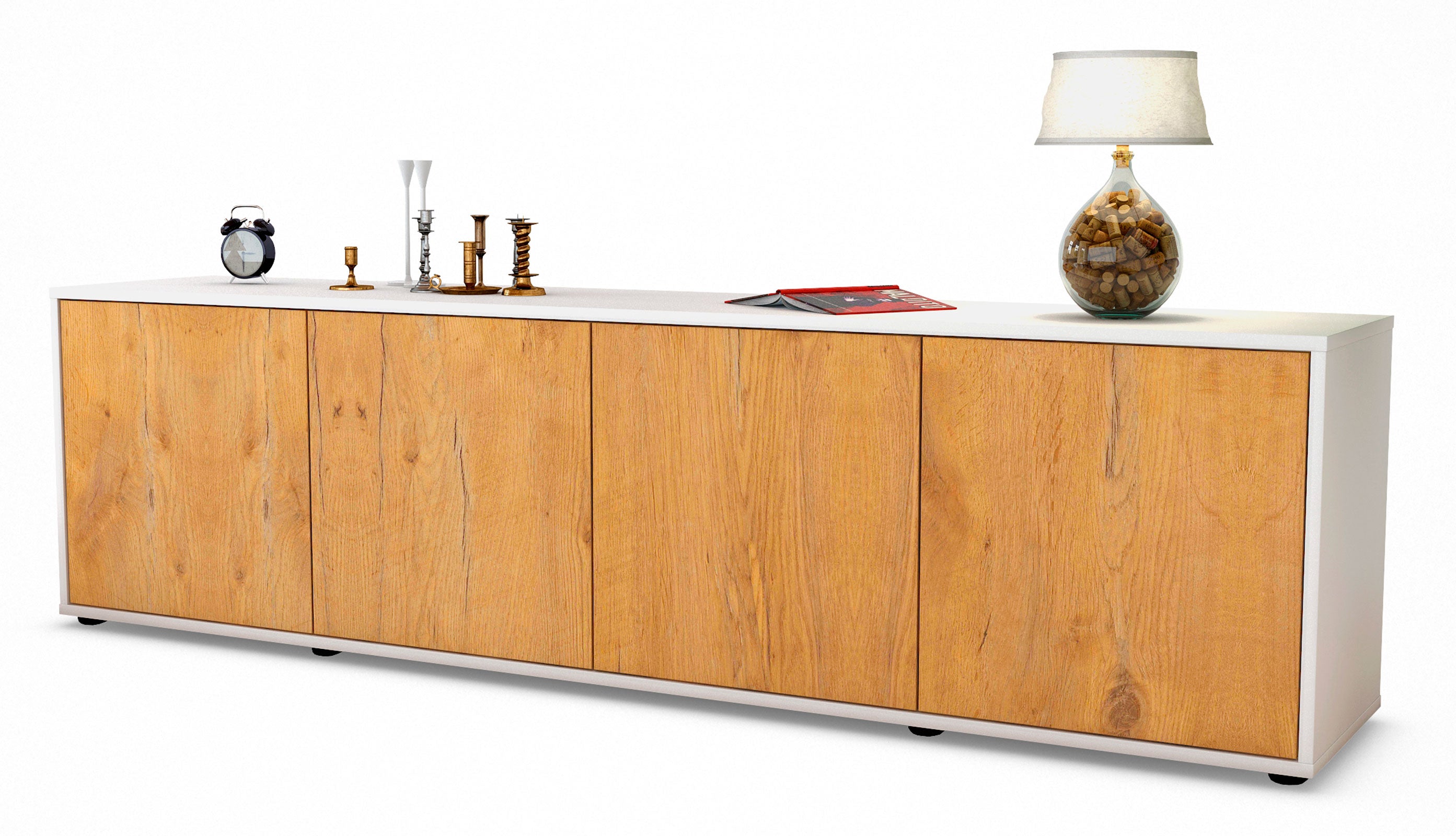 Lowboard - Antonia - Design Holzdekor - Freistehend mit Push to Open 180 cm Weiss