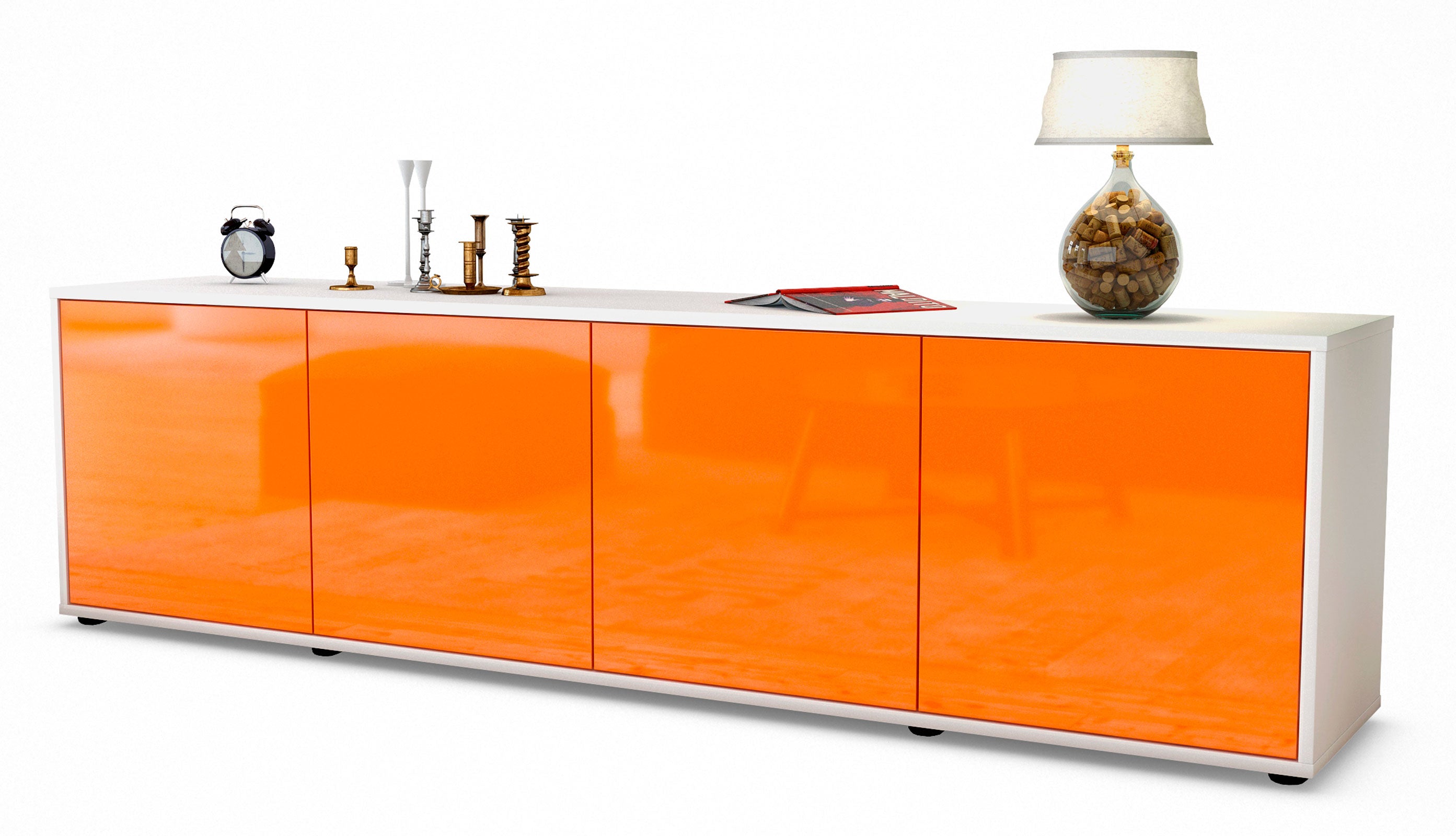 Lowboard - Antonia - Design Hochglanz - Freistehend mit Push to Open 180 cm Weiss