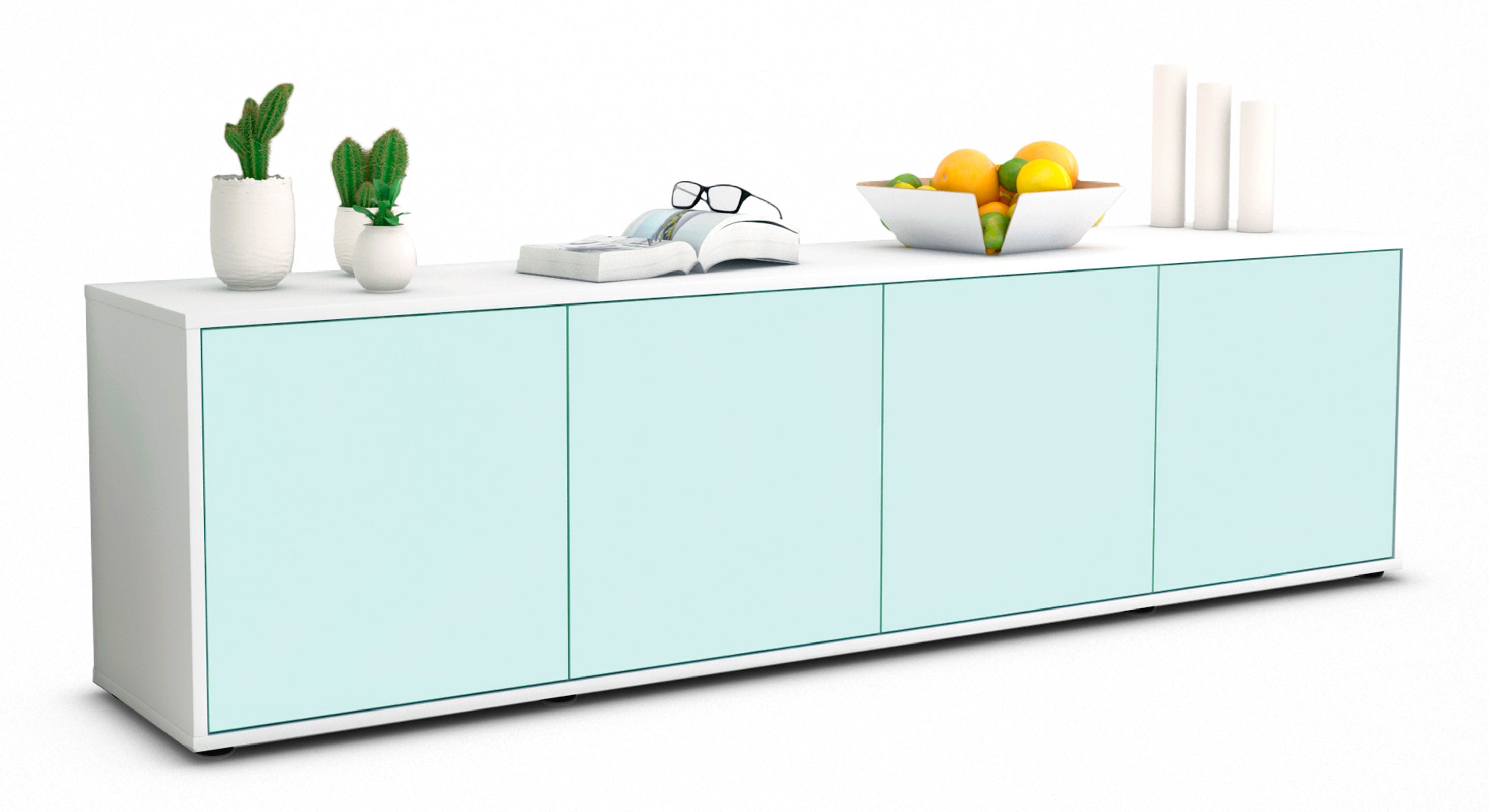Lowboard - Antonia - Design Farbakzent - Freistehend mit Push to Open 180 cm Weiss