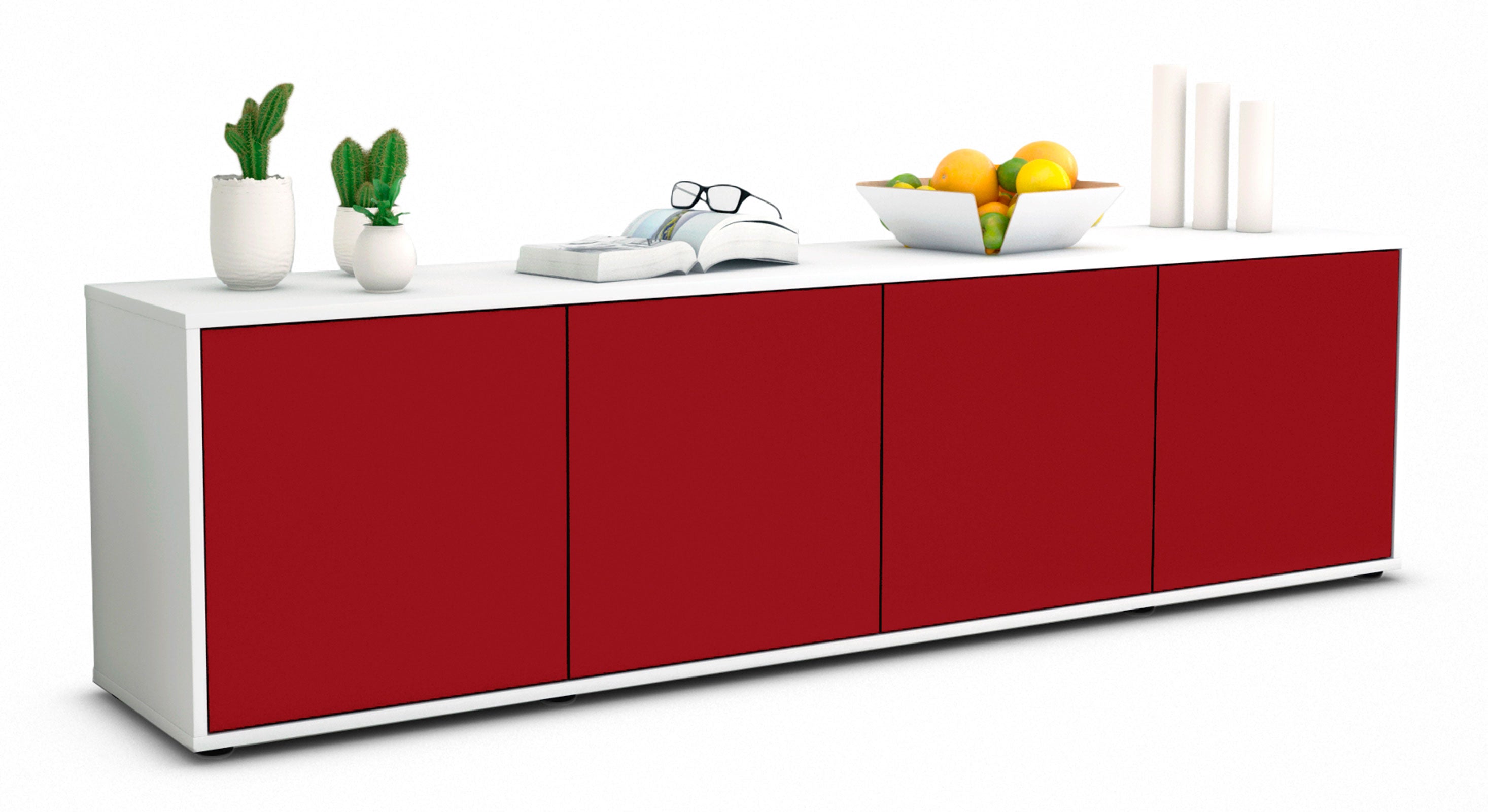 Lowboard - Antonia - Design Farbakzent - Freistehend mit Push to Open 180 cm Weiss
