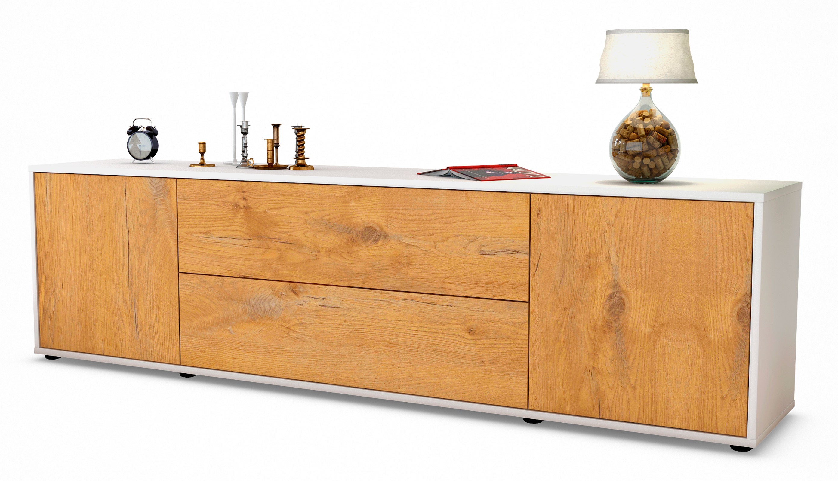 Lowboard - Aquilina - Design Holzdekor - Freistehend mit Push to Open 180 cm Weiss