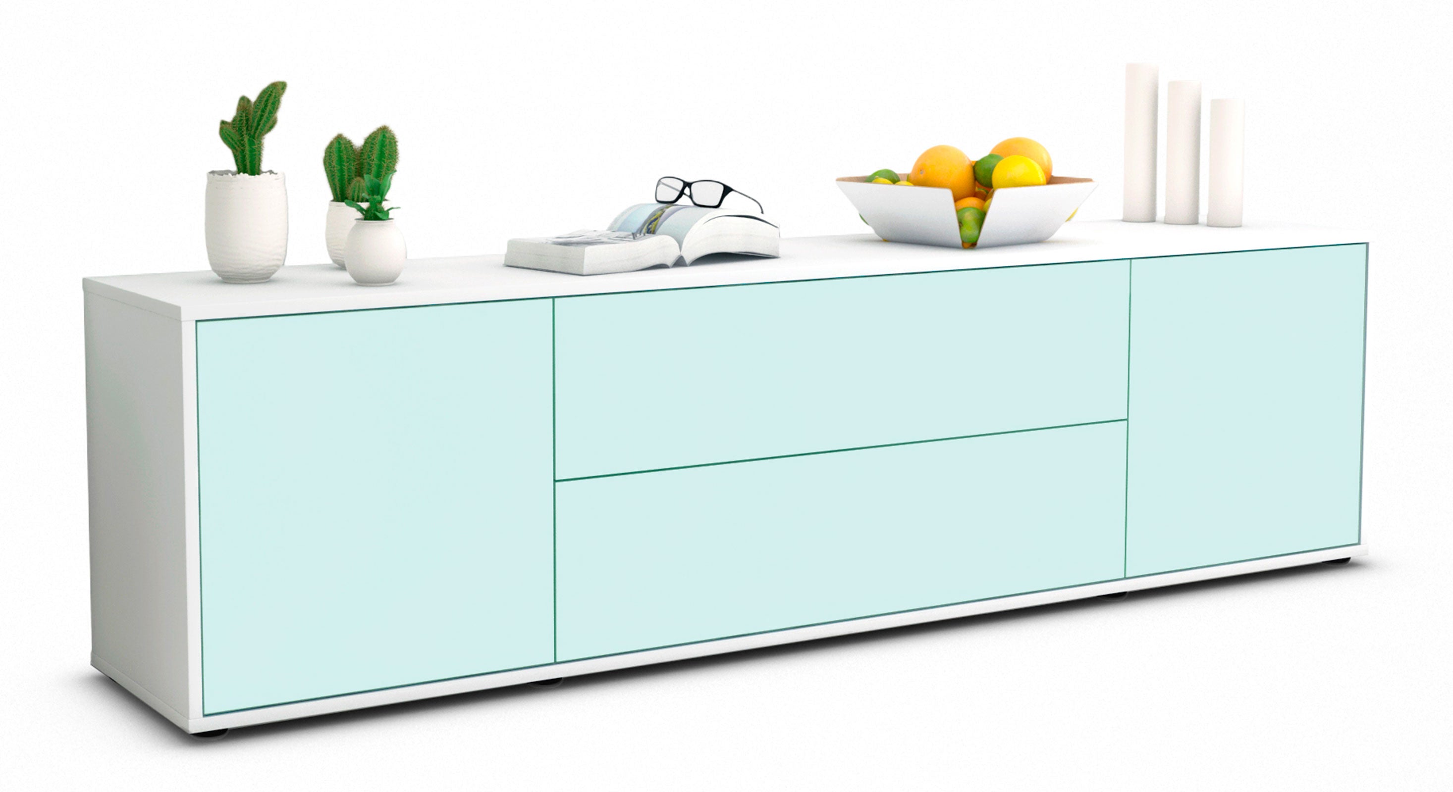 Lowboard - Aquilina - Design Farbakzent - Freistehend mit Push to Open 180 cm Weiss
