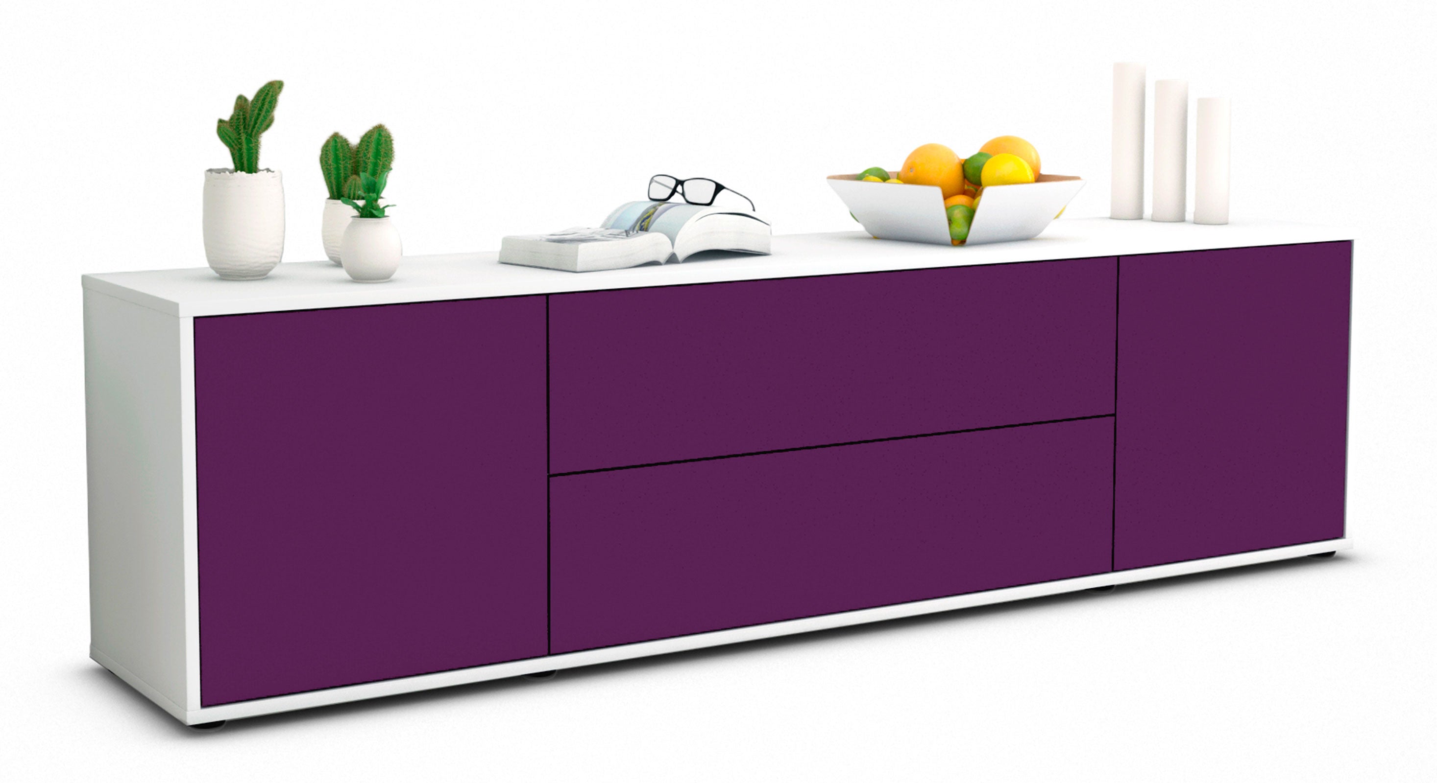 Lowboard - Aquilina - Design Farbakzent - Freistehend mit Push to Open 180 cm Weiss