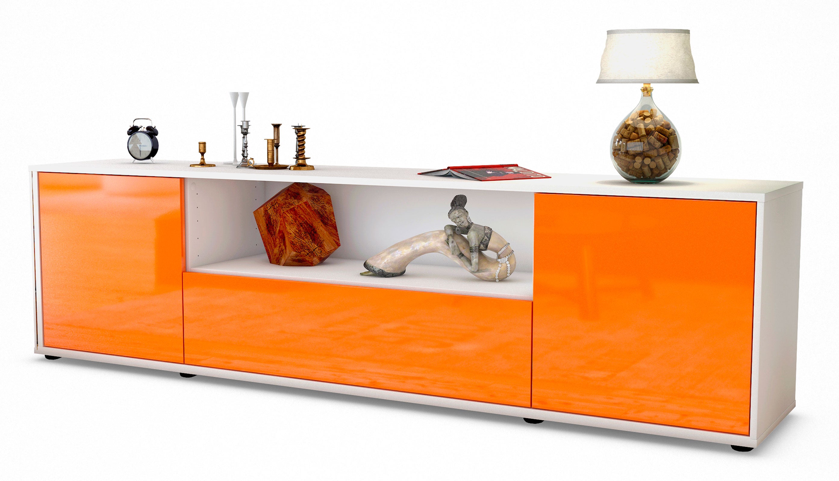 Lowboard - Arbnora - Design Hochglanz - Freistehend mit Push to Open 180 cm Weiss