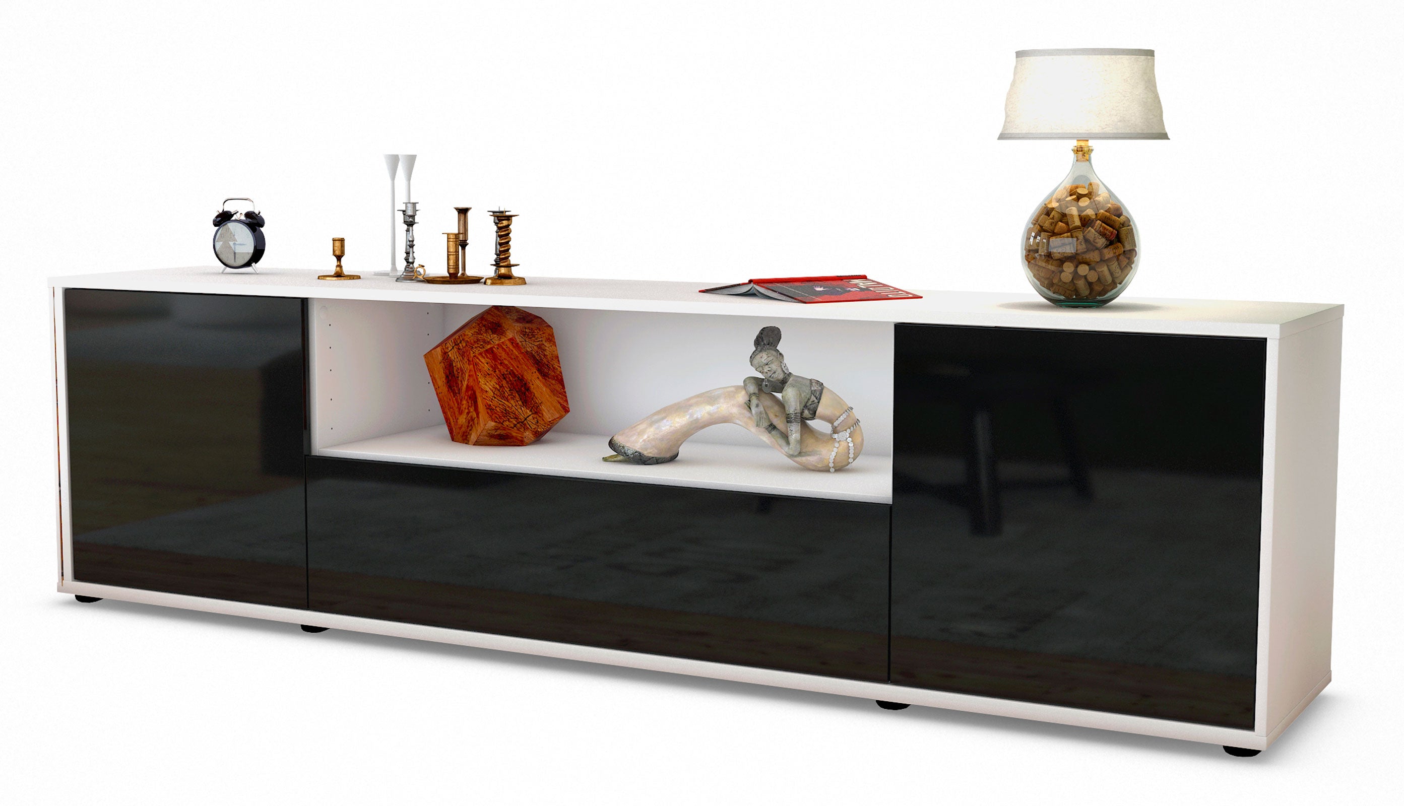 Lowboard - Arbnora - Design Hochglanz - Freistehend mit Push to Open 180 cm Weiss