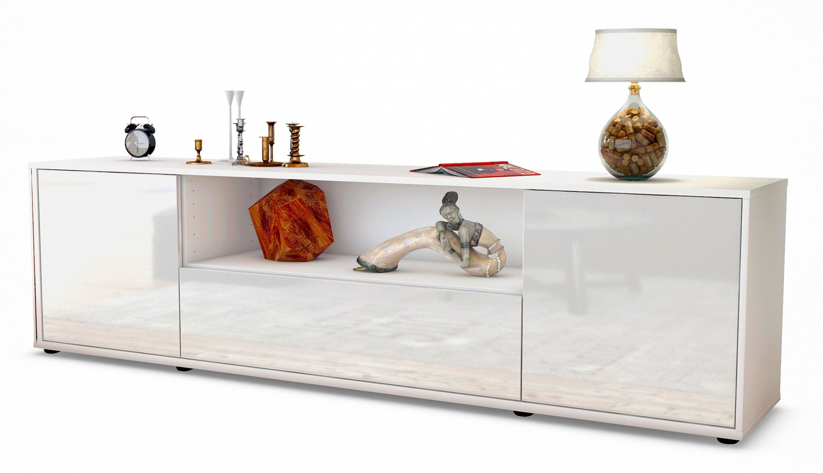 Lowboard - Arbnora - Design Hochglanz - Freistehend mit Push to Open 180 cm Weiss