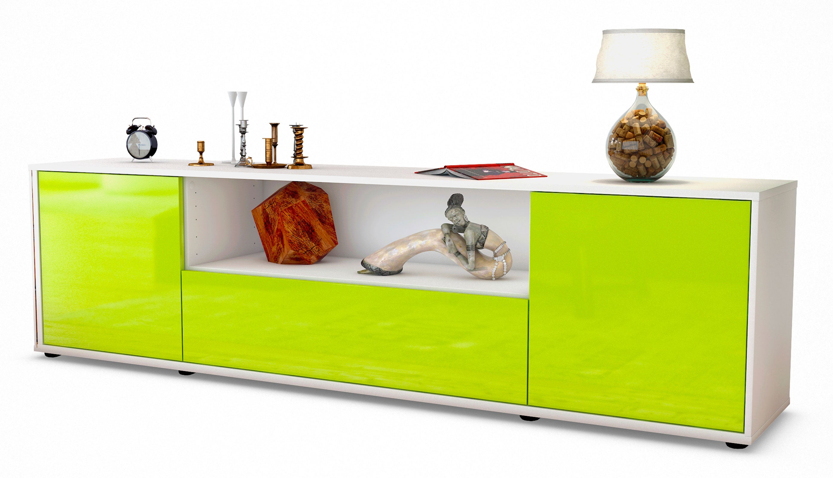 Lowboard - Arbnora - Design Hochglanz - Freistehend mit Push to Open 180 cm Weiss