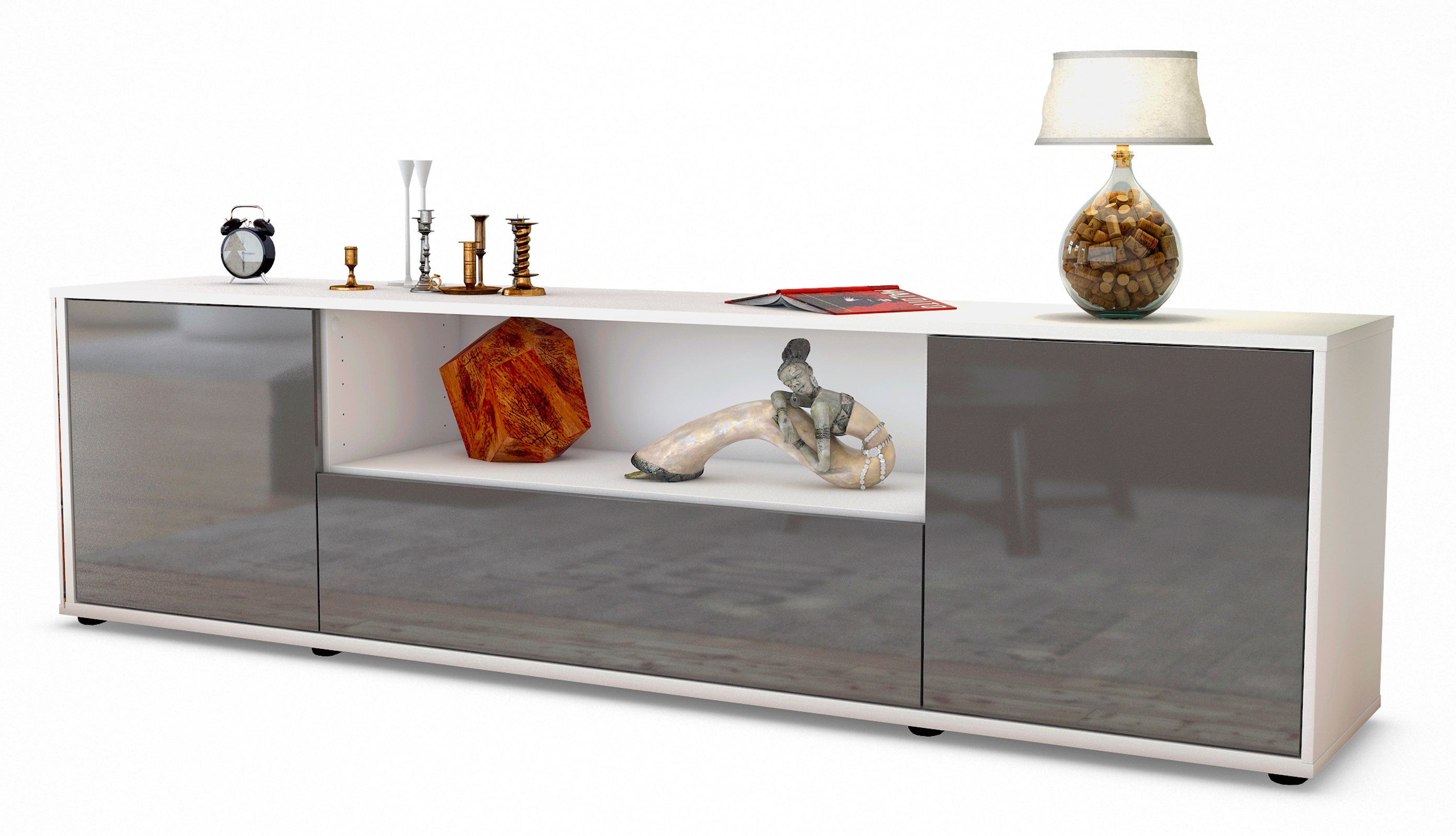 Lowboard - Arbnora - Design Hochglanz - Freistehend mit Push to Open 180 cm Weiss