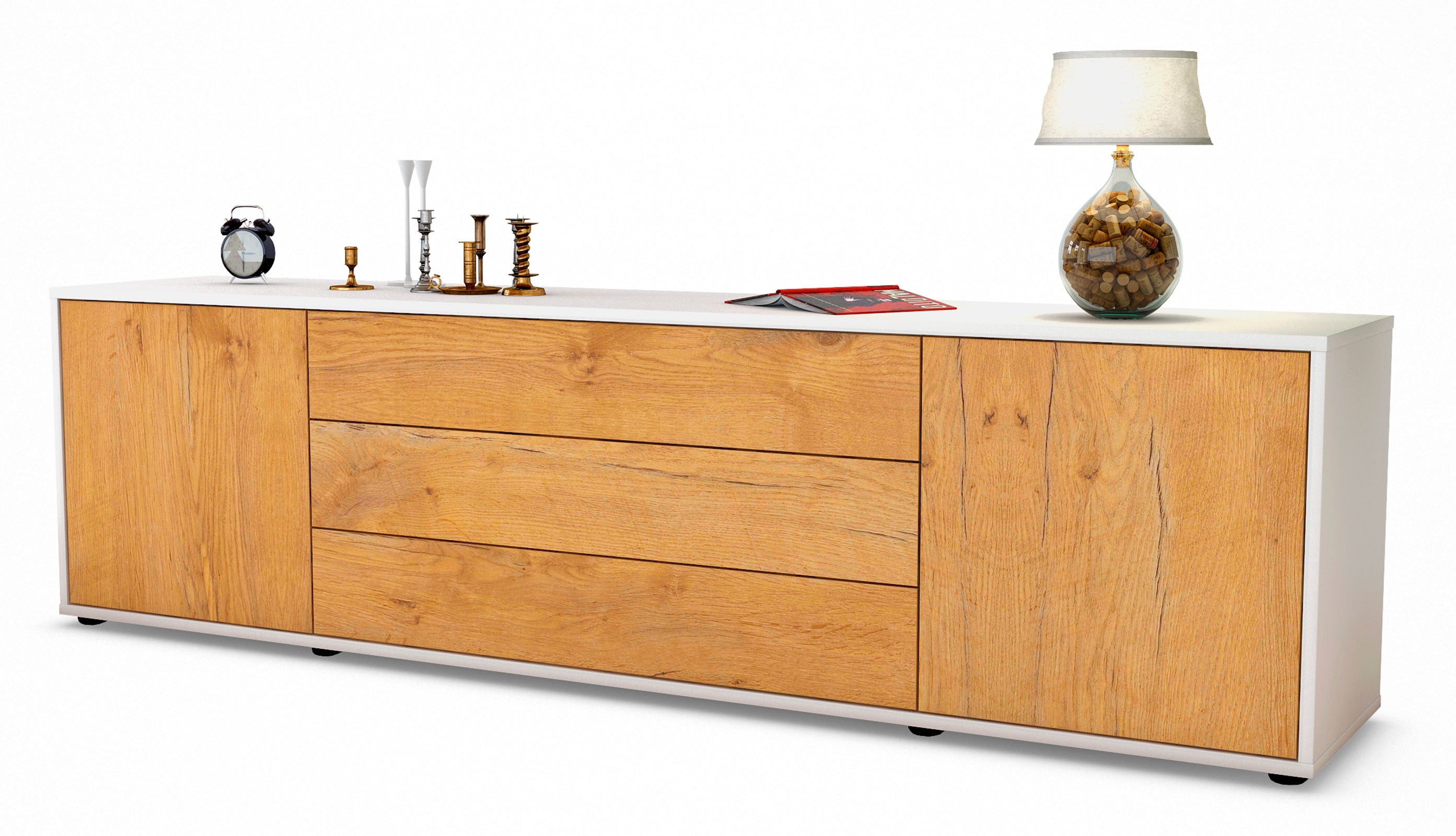 Lowboard - Ariella - Design Holzdekor - Freistehend mit Push to Open 180 cm Weiss