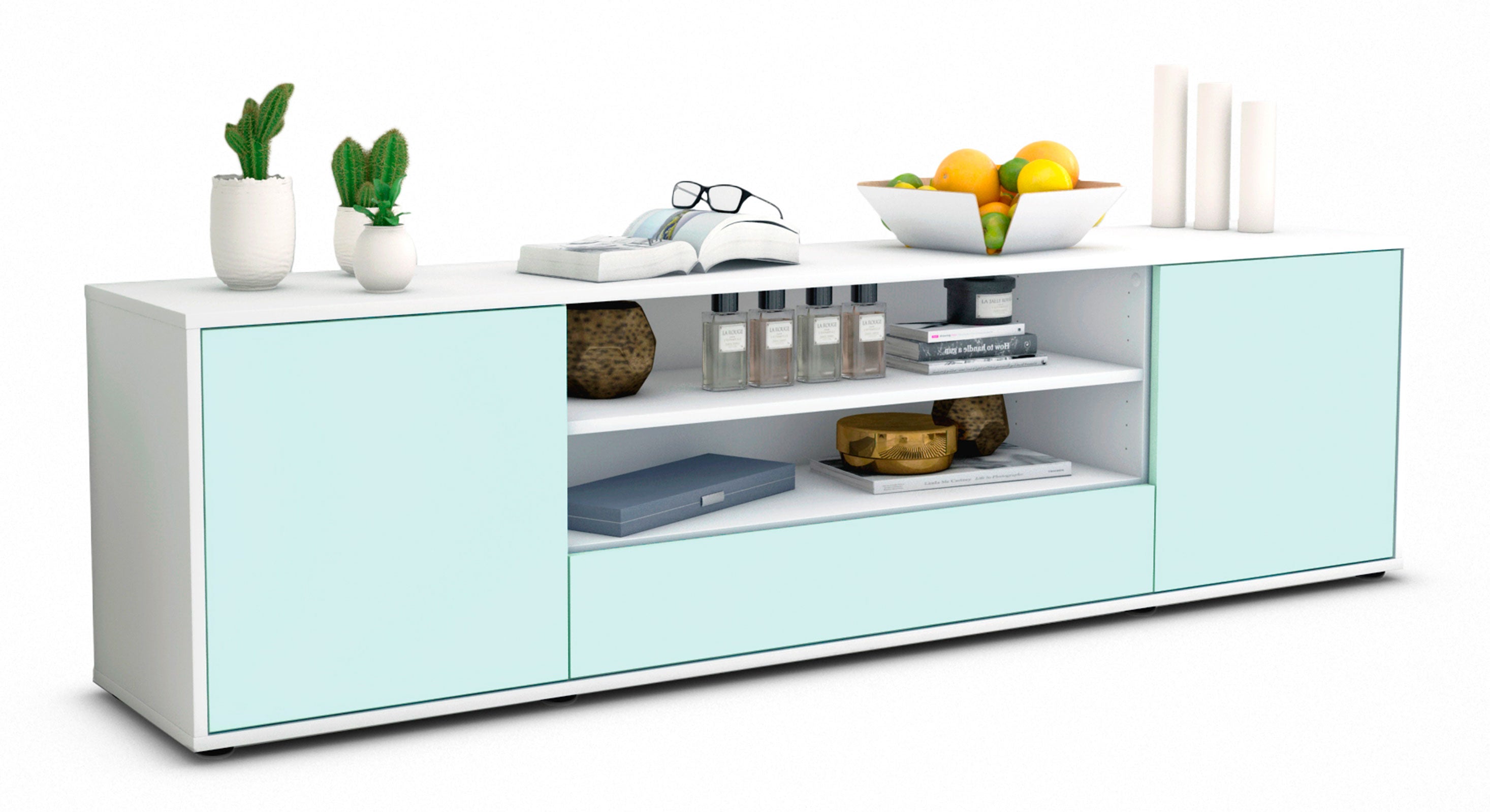 Lowboard - Armida - Design Farbakzent - Freistehend mit Push to Open 180 cm Weiss