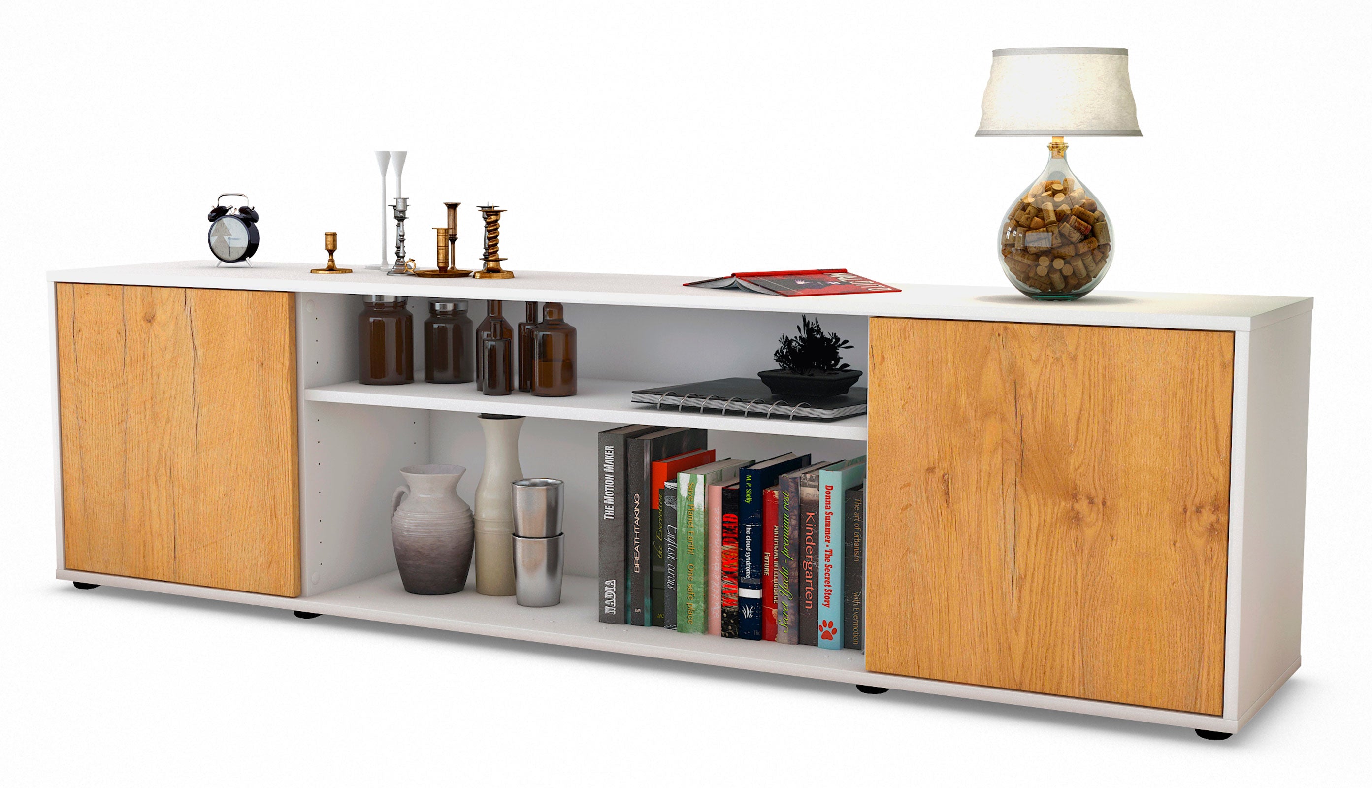 Lowboard - Asia - Design Holzdekor - Freistehend mit Push to Open 180 cm Weiss