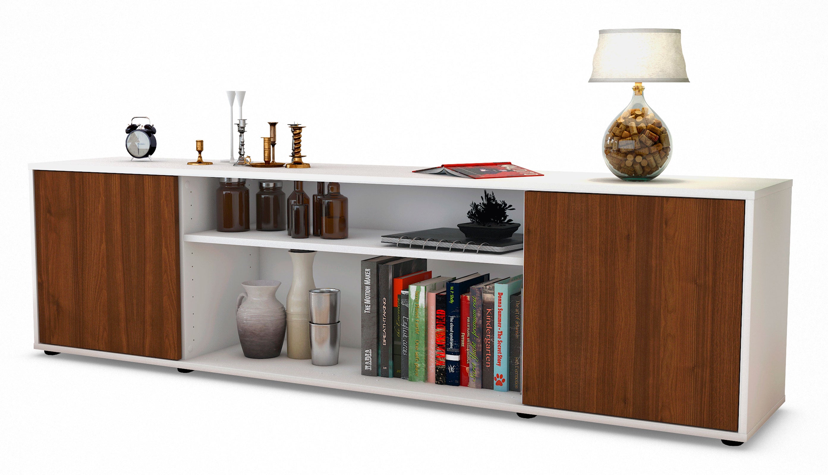 Lowboard - Asia - Design Holzdekor - Freistehend mit Push to Open 180 cm Weiss