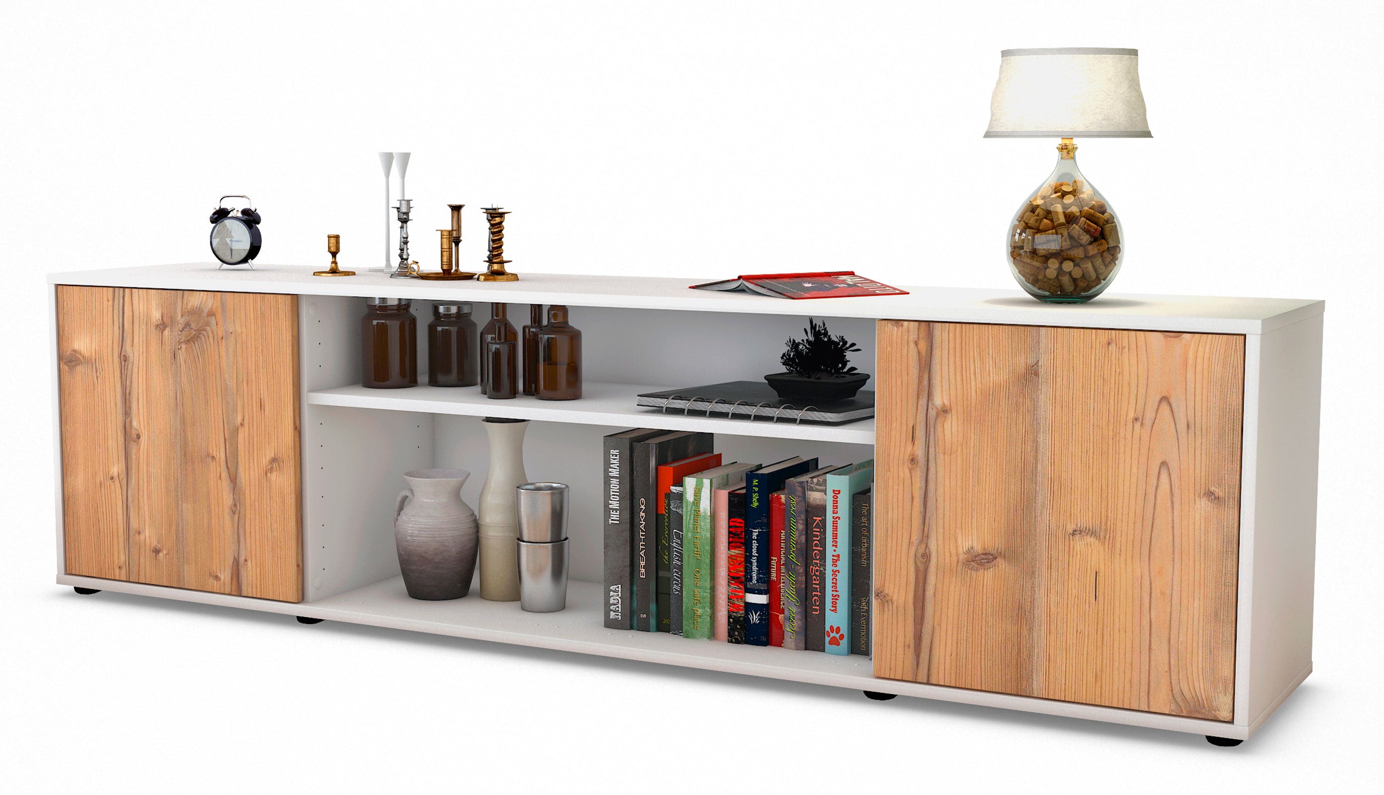 Lowboard - Asia - Design Holzdekor - Freistehend mit Push to Open 180 cm Weiss
