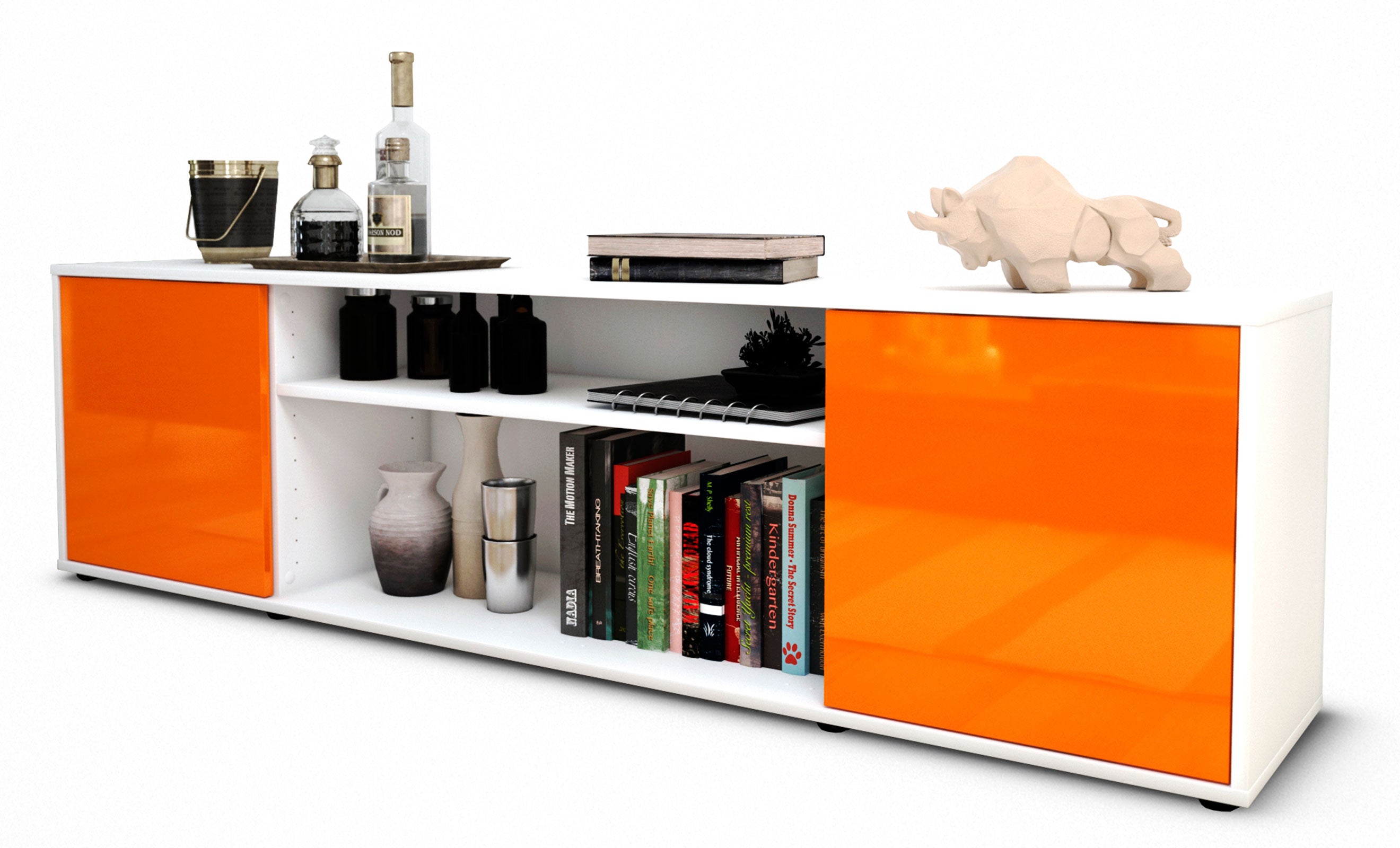 Lowboard - Asia - Design Hochglanz - Freistehend mit Push to Open 180 cm Weiss